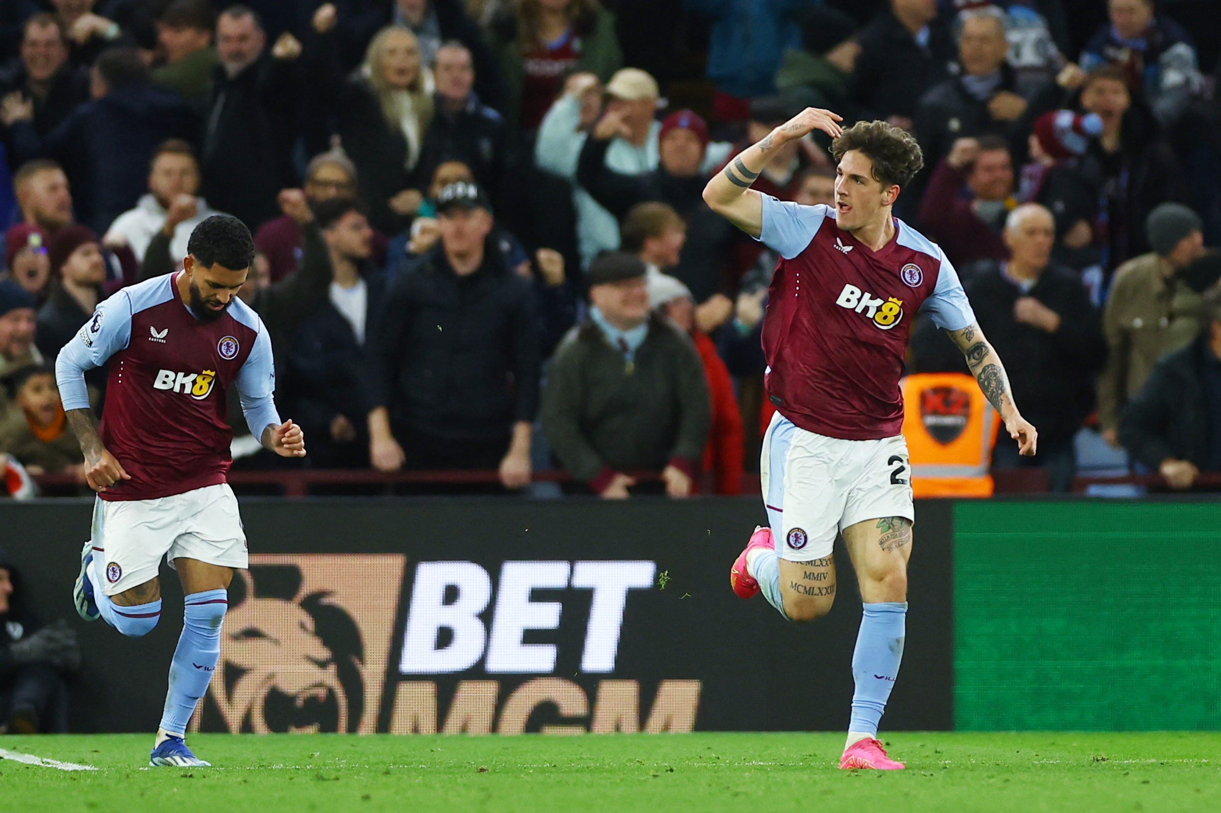 Soccer Football - Premier League - Aston Villa v Sheffield United - Villa Park, Birmingham, Britain - December 22, 2023 Aston Villa's Nicolo Zaniolo celebrates scoring their first goal Action Images via Reuters