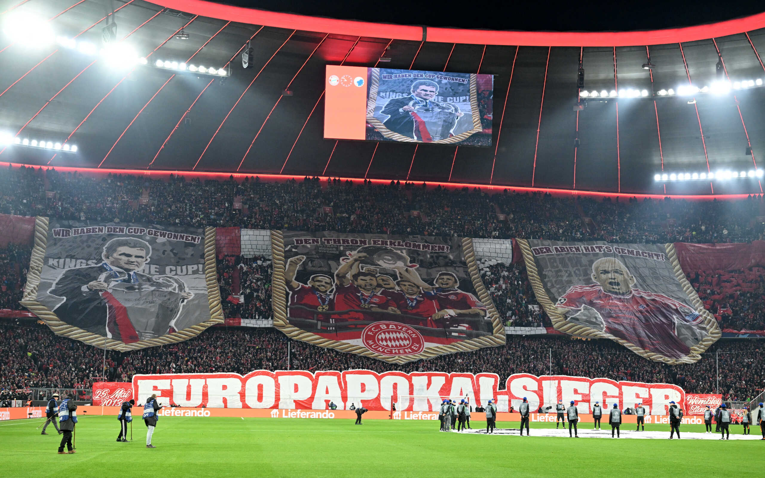 Soccer Football - Champions League - Group A - Bayern Munich v FC Copenhagen - Allianz Arena, Munich, Germany - November 29, 2023 Bayern Munich fans with banners inside the stadium before the match REUTERS