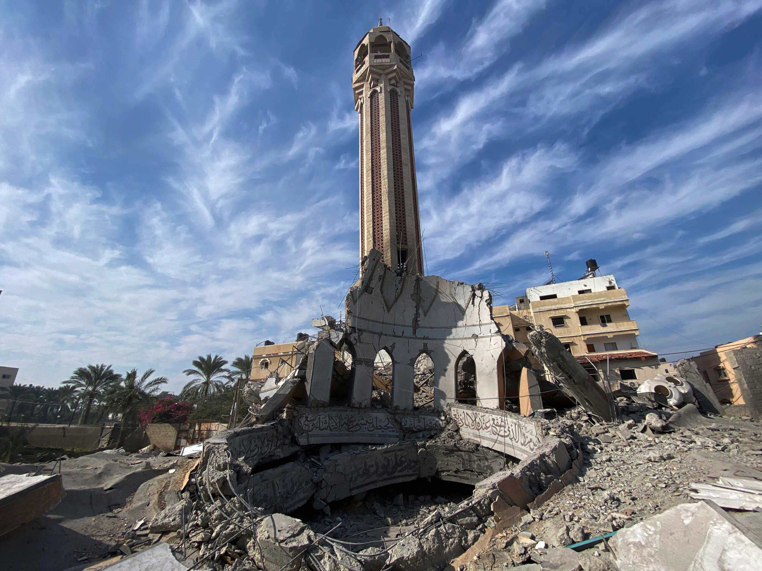 A view of the remains of a mosque destroyed by Israeli strikes, amid the ongoing conflict between Israel and the Palestinian Islamist group Hamas, in the central Gaza Strip, December 8, 2023. REUTERS