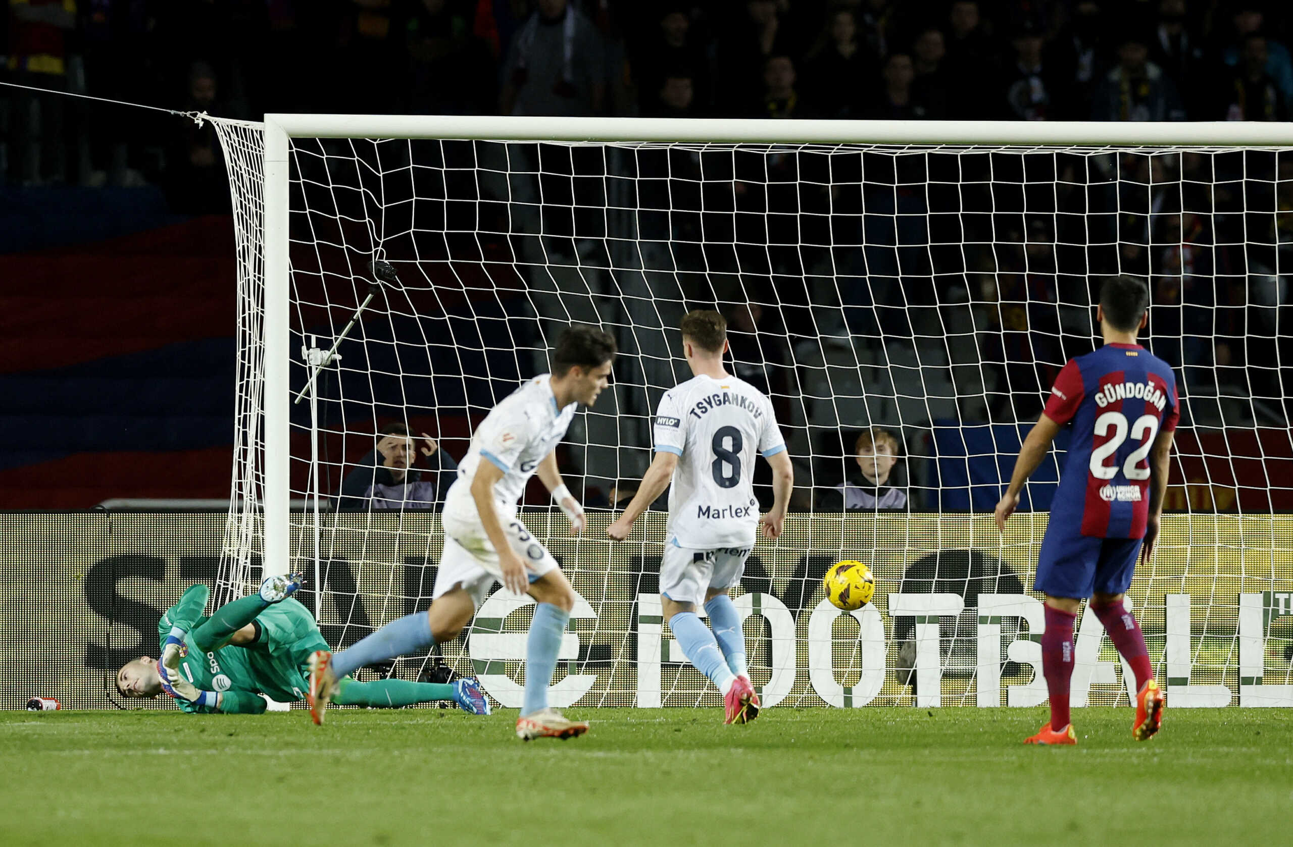 Soccer Football - LaLiga - FC Barcelona v Girona - Estadi Olimpic Lluis Companys, Barcelona, Spain - December 10, 2023 Girona's Miguel Gutierrez scores their second goal REUTERS