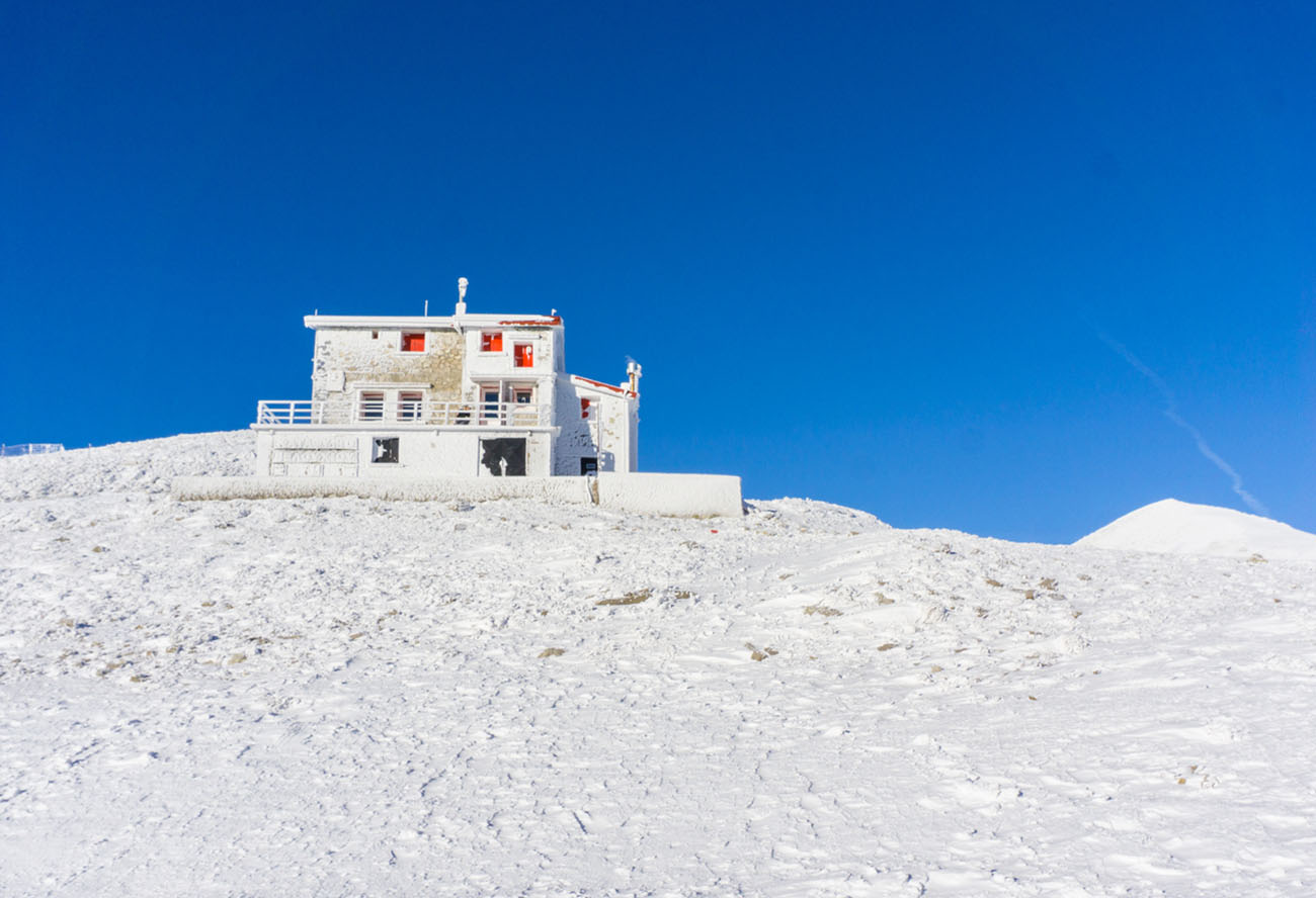 Snow covered shelter near a ski resort