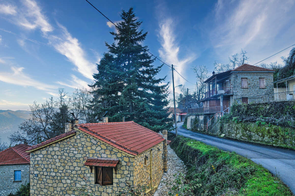 Trikala korinthias in Peloponnese of Greece  with traditional orthodox church