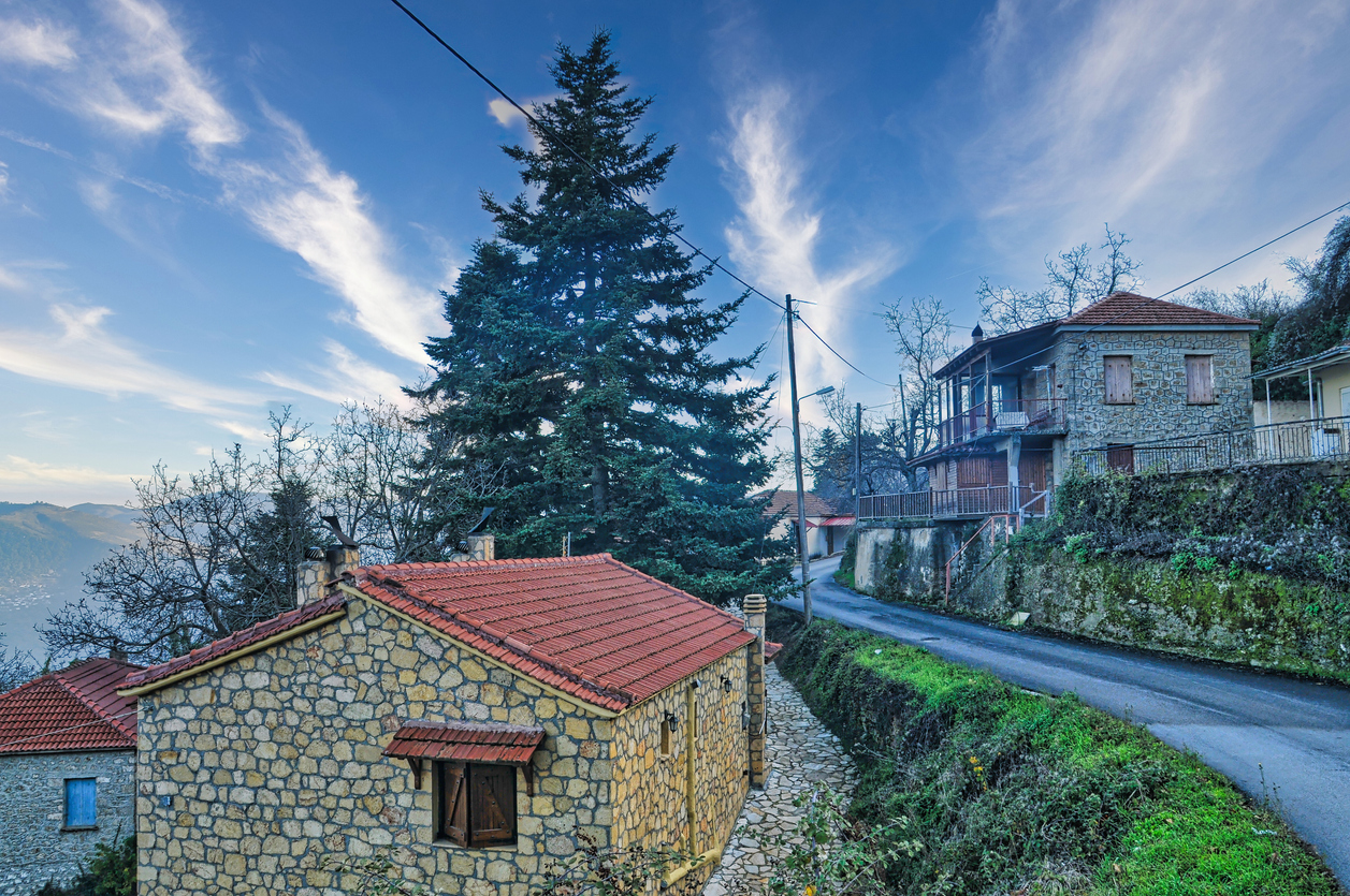 Trikala korinthias in Peloponnese of Greece  with traditional orthodox church
