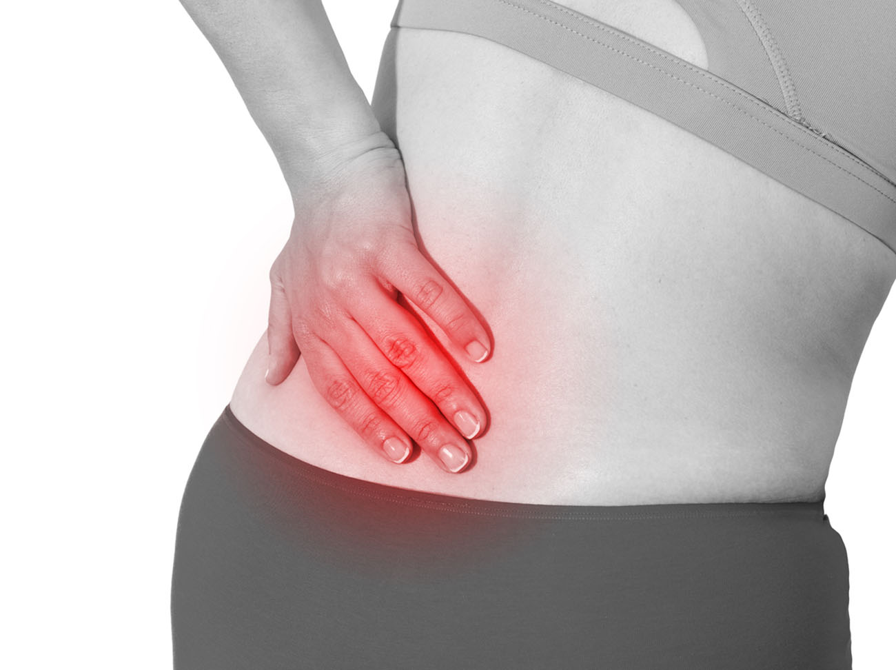 Acute pain in a woman back. Color Manipulation image to emphasize the pain.