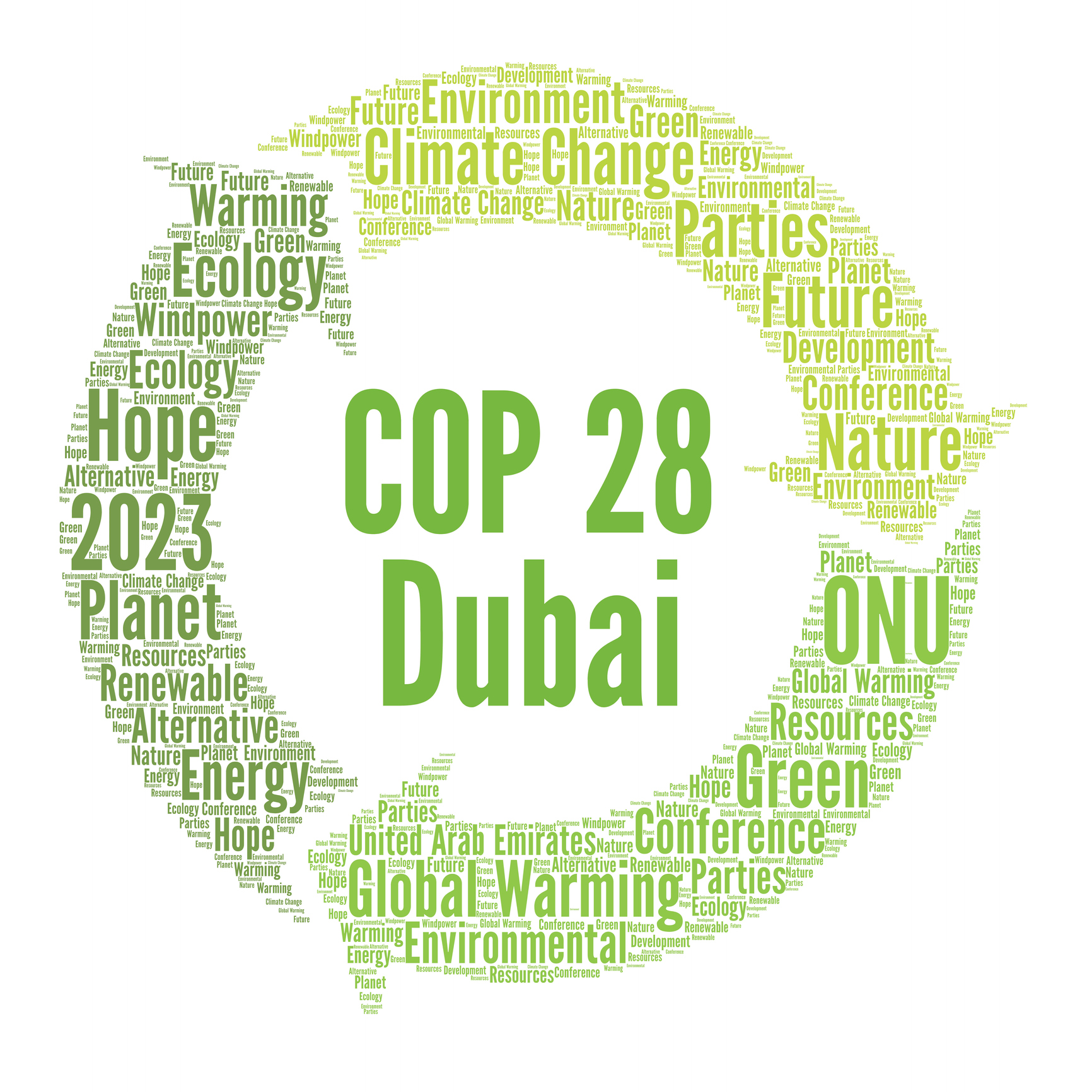 COP 28 in Dubai United Arab Emirates world cloud