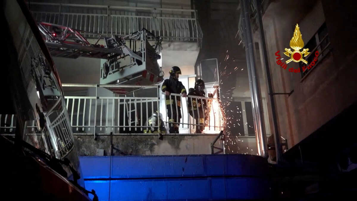 Firefighters work at the San Giovanni Evangelista hospital, following a deadly fire, in Tivoli, around 30 km from Rome, Italy December 9, 2023. Vigili del fuoco