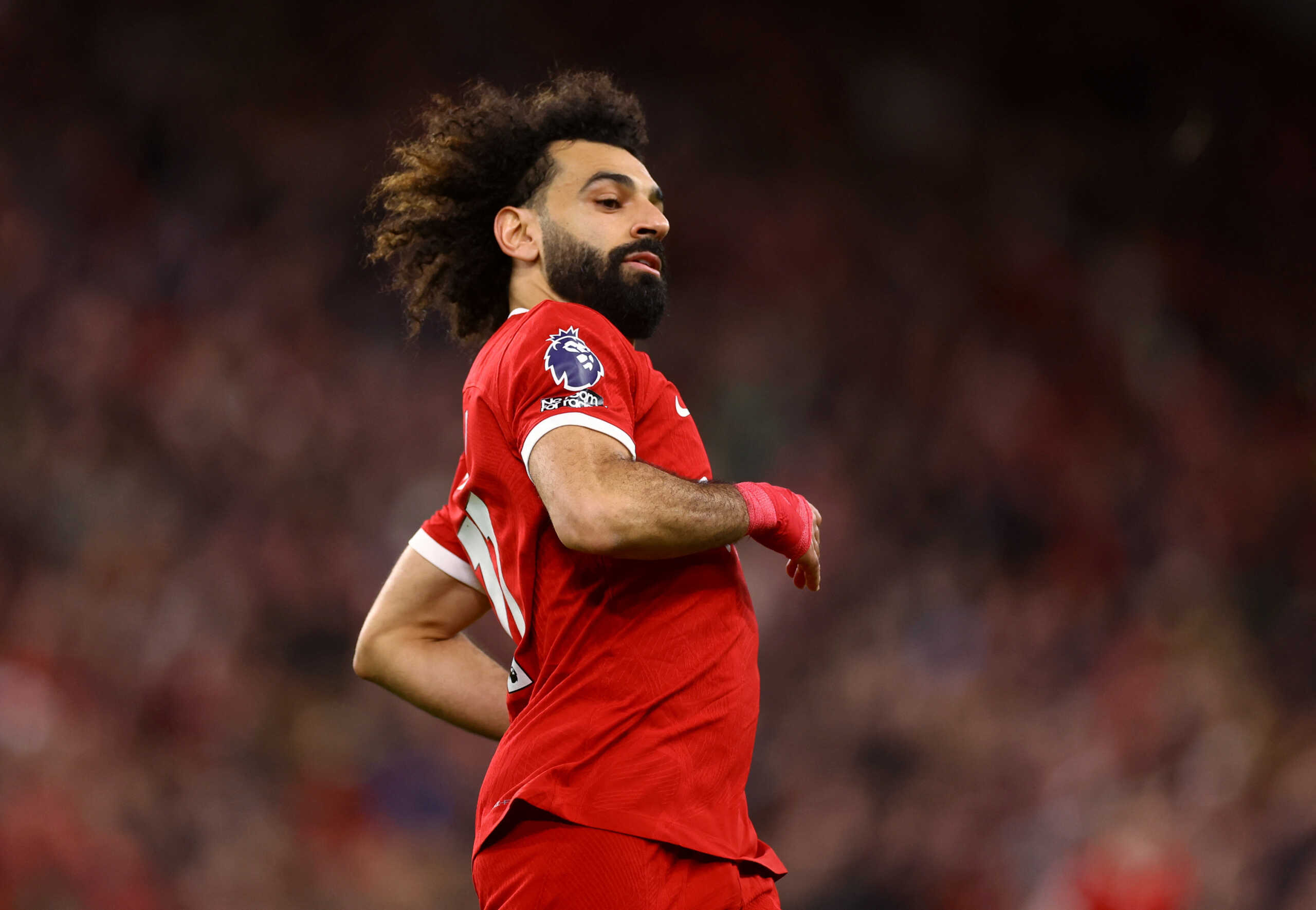 Soccer Football - Premier League - Liverpool v Arsenal - Anfield, Liverpool, Britain - December 23, 2023  Liverpool's Mohamed Salah reacts REUTERS