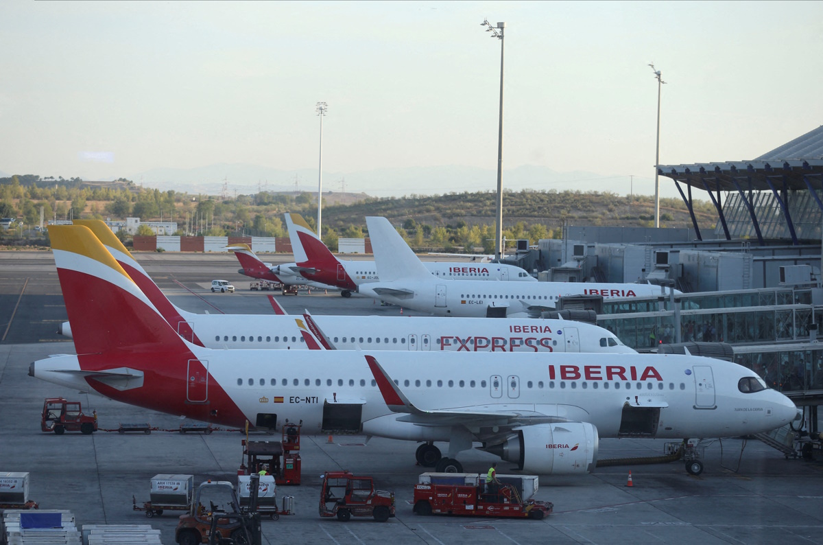 FILE PHOTO: An Iberia Express aircraft is seen on the tarmac of Adolfo Suarez Madrid-Barajas Airport, in Madrid, Spain, August 27, 2022. REUTERS