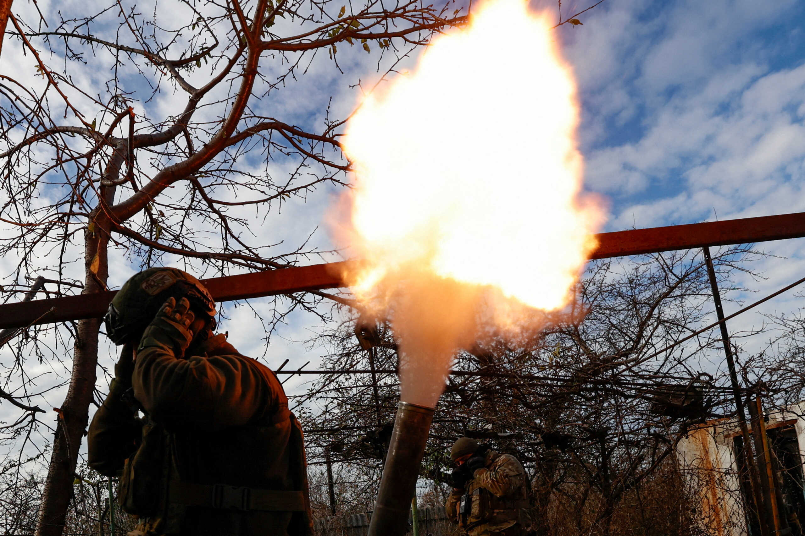 Members of Ukraine's National Guard Omega Special Purpose unit fire a mortar toward Russian troops in the front line town of Avdiivka, amid Russia's attack on Ukraine, in Donetsk region, Ukraine November 8, 2023. Radio Free Europe