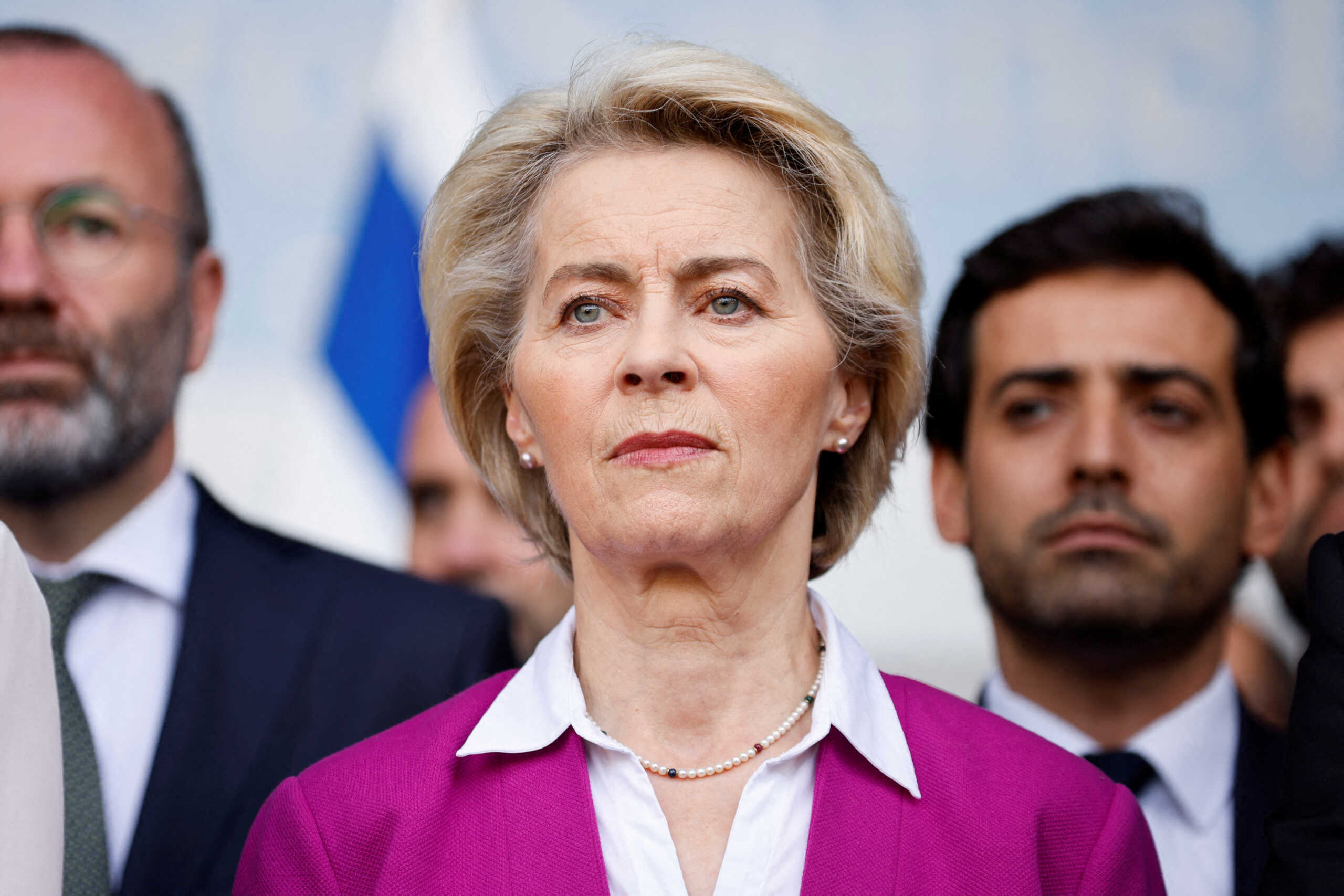 FILE PHOTO: European Commission President Ursula von der Leyen attends a solemn moment to remember the people killed in Israel, during the ongoing conflict with Hamas, at the European Parliament, in Brussels, Belgium, October 11, 2023. REUTERS
