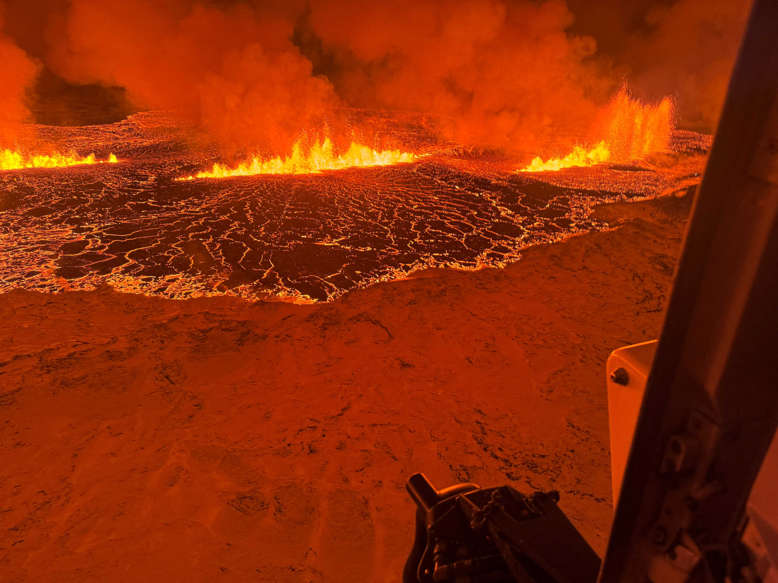 A volcano spews Lava and smoke as it erupts, north of Grindavik, Reykjanes Peninsula, Iceland, obtained by Reuters on December 19, 2023. Icelandic Coast Guard