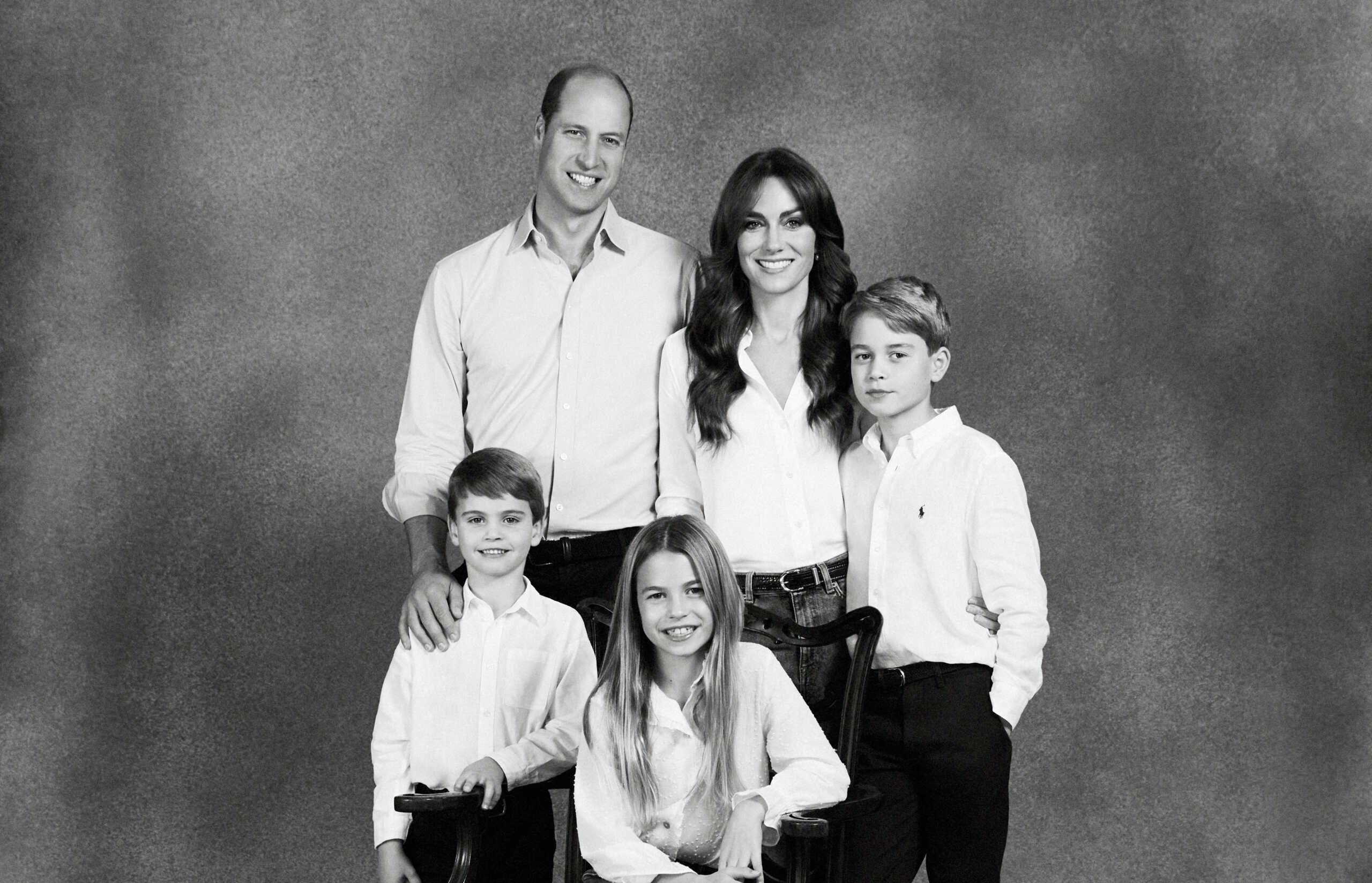 Undated handout photo issued by Kensington Palace of Britain Prince and Princess of Wales with their three children Prince George, Princess Charlotte and Prince Louis. The photograph, which features on their Royal Highnesses' Christmas card this year, was taken by the photographer Josh Shinner earlier this year and shows The Prince and Princess with their three children in Windsor. Issue date: Saturday December 9, 2023. Josh Shinner