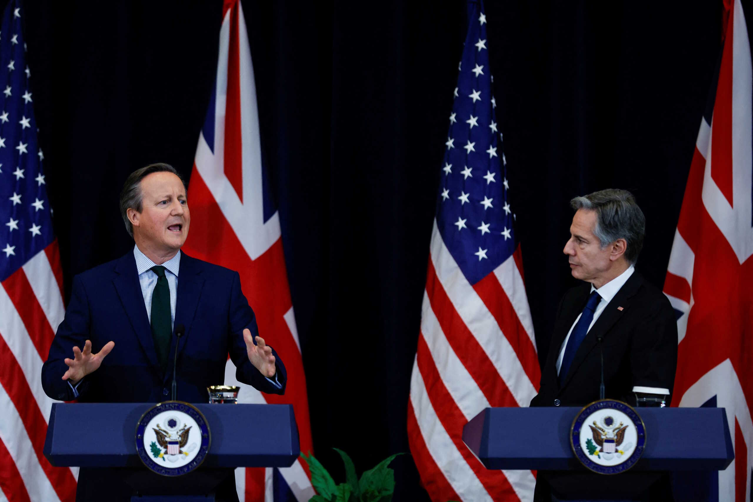 British Foreign Secretary David Cameron speaks during a joint press conference with U.S. Secretary of State Antony Blinken at the State Department in Washington, U.S., December 7, 2023. REUTERS