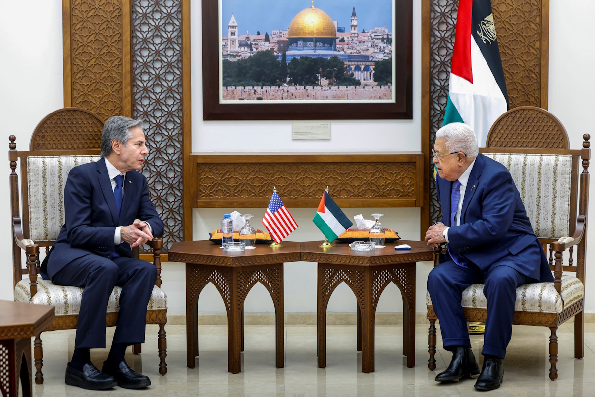 U.S. Secretary of State Antony Blinken meets with Palestinian President Mahmoud Abbas, during his week-long trip aimed at calming tensions across the Middle East, in the Muqata'a, in Ramallah in the Israeli-occupied West Bank January 10, 2024. REUTERS