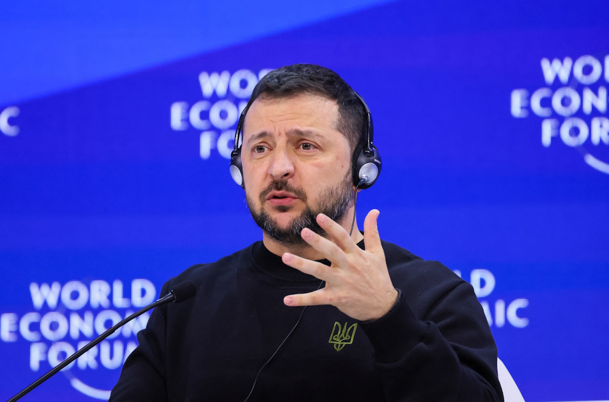 Ukraine's President Volodymyr Zelenskiy speaks during the 54th annual meeting of the World Economic Forum in Davos, Switzerland, January 16, 2024. REUTERS