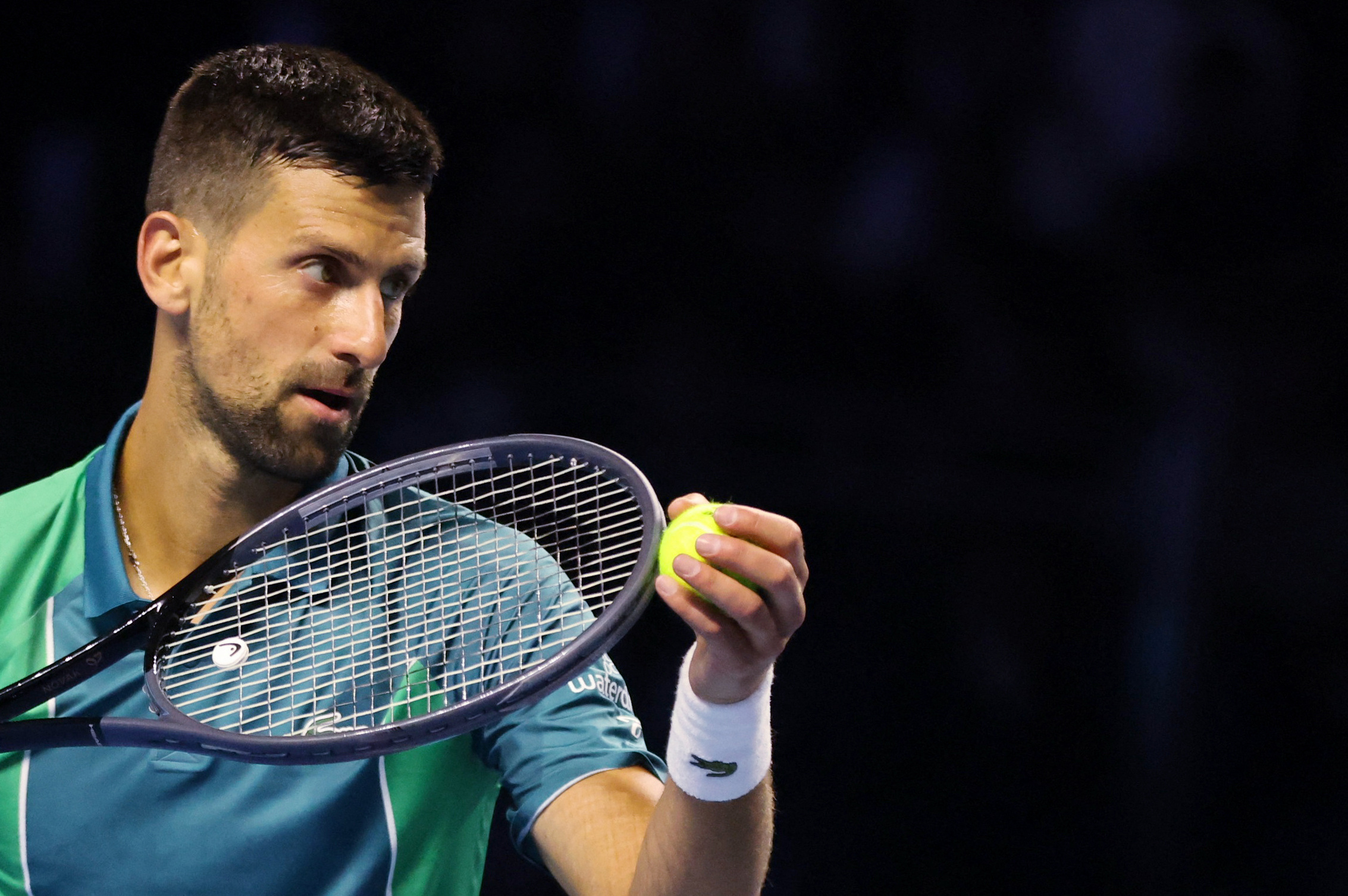 Tennis - Exhibition Match - Novak Djokovic v Carlos Alcaraz - Riyadh, Saudi Arabia - December 27, 2023 Serbia's Novak Djokovic  in action during his match against Spain's Carlos Alcaraz REUTERS