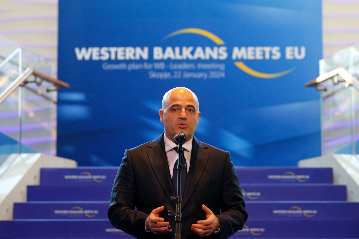 North Macedonia's Prime Minister Dimitar Kovacevski speaks during a meeting of the Western Balkans leaders in Skopje, North Macedonia, January 22, 2024. REUTERS
