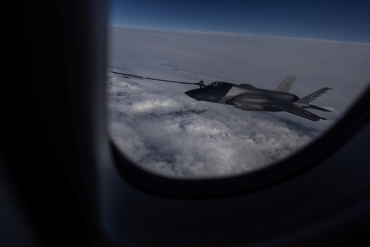 F-35A Lightning II aircraft from the U.S. Air Force refuels during the annual Red Flag military exercise between the United States, Britain and Australia, in Nevada, U.S., January 23, 2024. REUTERS
