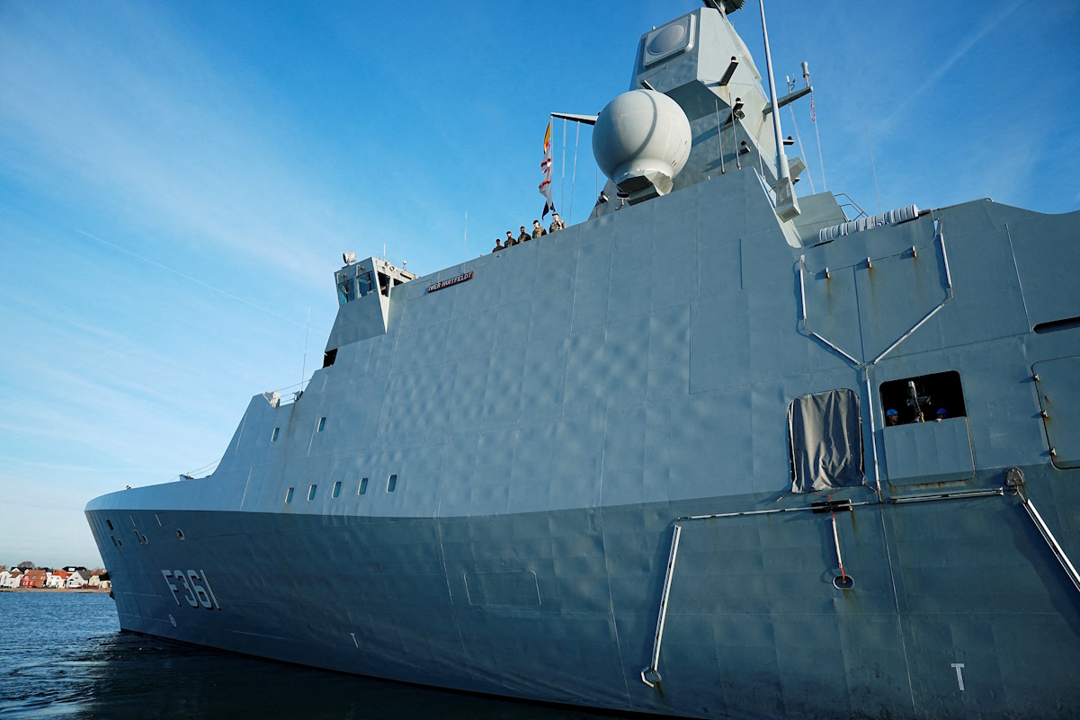 Danish frigate Iver Huitfeldt sets off for the Gulf of Aden, from the Naval Station in Korsoer, Denmark, January 29, 2024. The Danish frigate will contribute to strengthening maritime security in and around the Red Sea.  Ritzau Scanpix