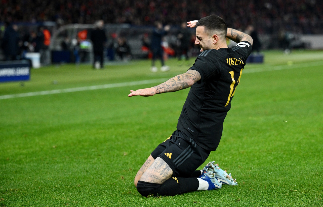 Soccer Football - Champions League - Group C - 1. FC Union Berlin v Real Madrid - Olympiastadion, Berlin, Germany - December 12, 2023 Real Madrid's Joselu celebrates scoring their second goal REUTERS