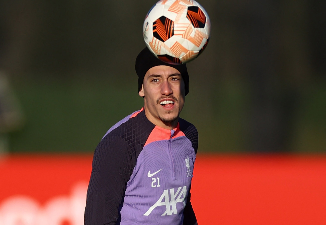 Soccer Football - Europa League - Liverpool Training - AXA Training Centre, Liverpool, Britain - December 13, 2023 Liverpool's Kostas Tsimikas during training REUTERS