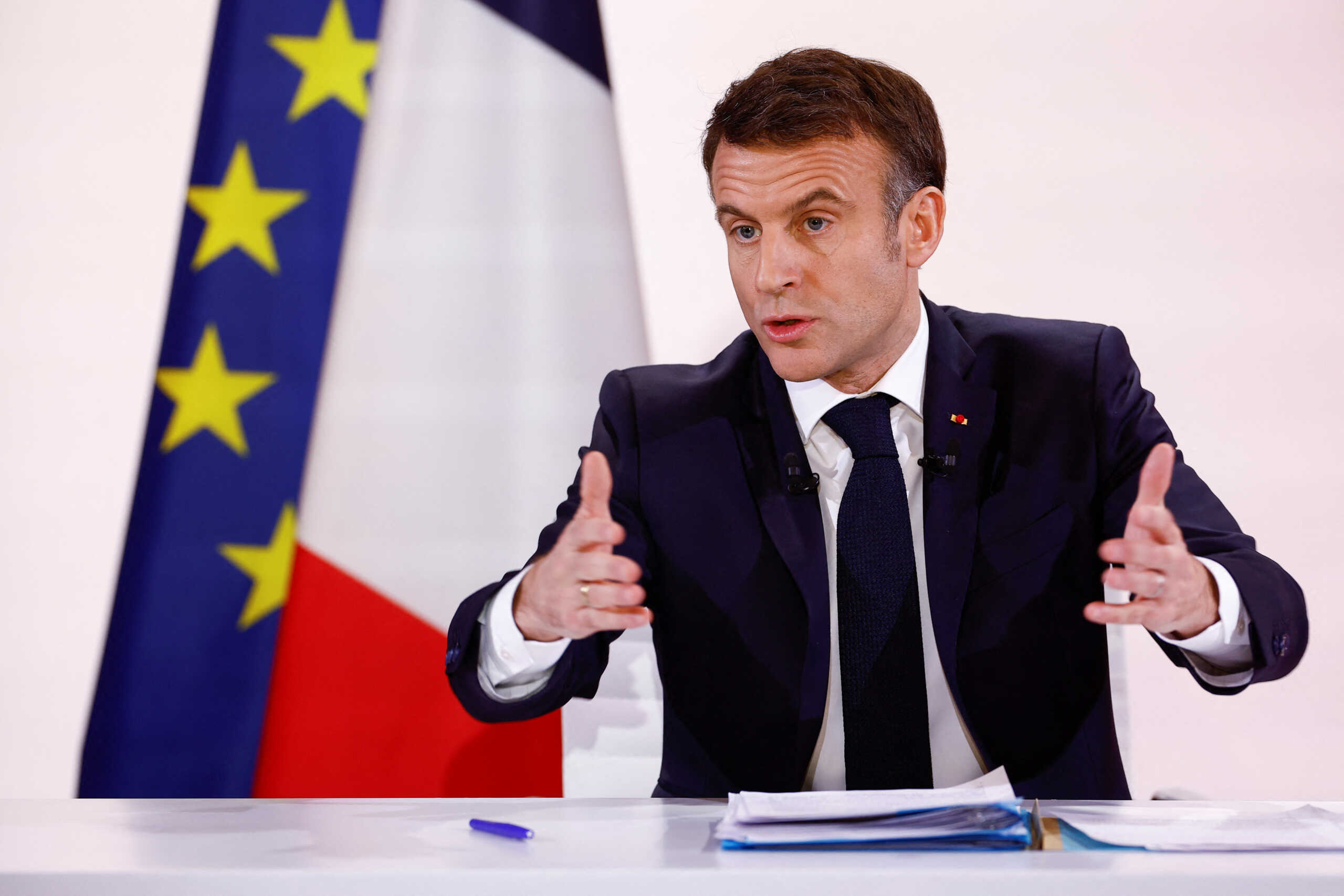 French President Emmanuel Macron speaks during a press conference to answer questions from journalists after naming a new government, at the Elysee Palace in Paris, France, January 16, 2024. REUTERS