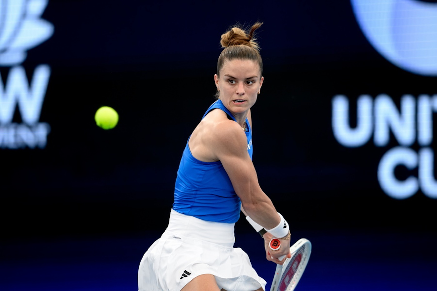 epa11052692 Maria Sakkari of Team Greece in action against Daniela Seguel of Chile during their Group B women's match of the 2024 United Cup at Ken Rosewall Arena in Sydney, Australia, 02 January 2024.  EPA