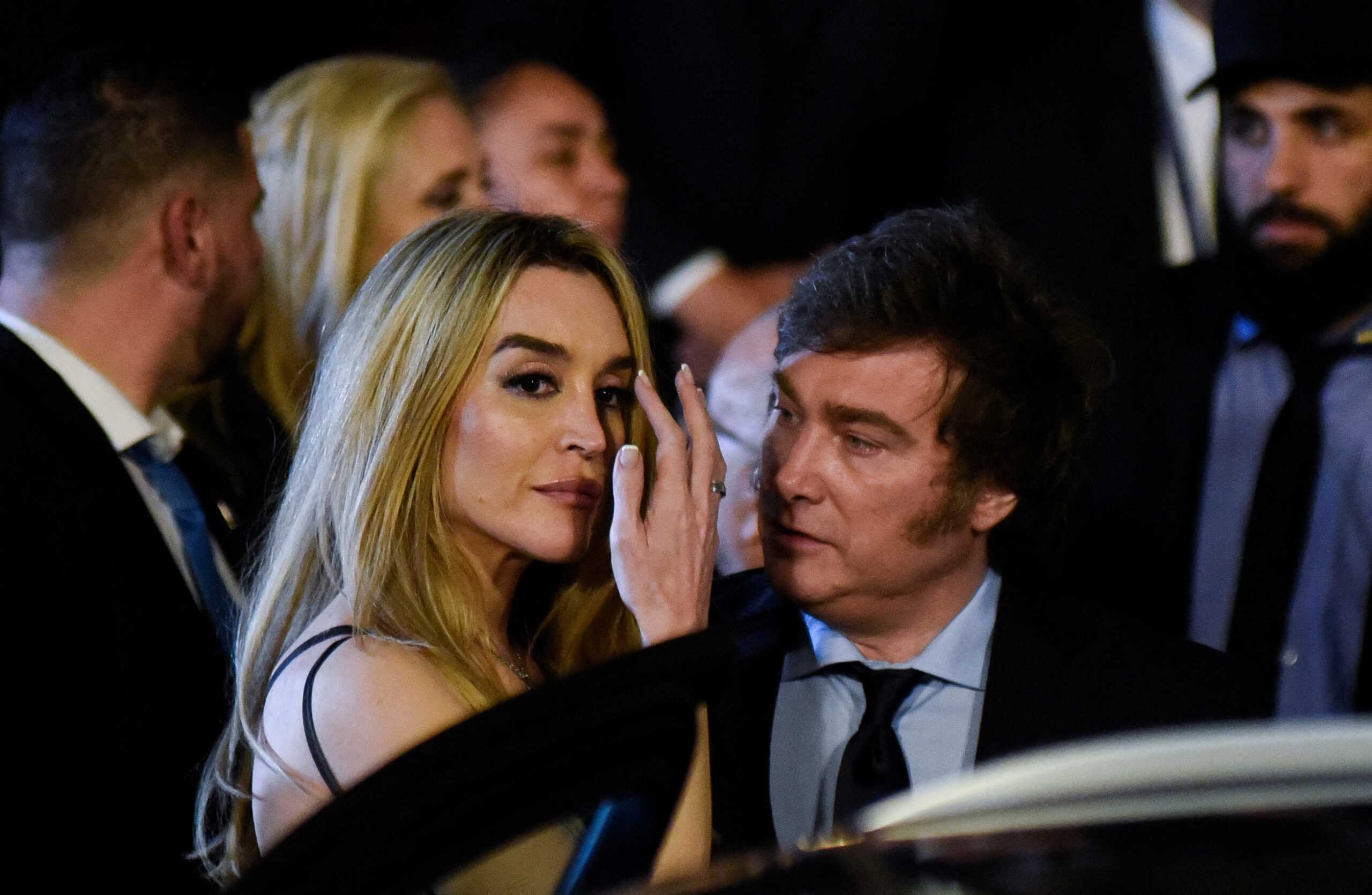 Argentina's President Javier Milei and his partner Fatima Florez attend a gala at the Teatro Colon on the day of his inauguration, in Buenos Aires, Argentina December 10, 2023. REUTERS