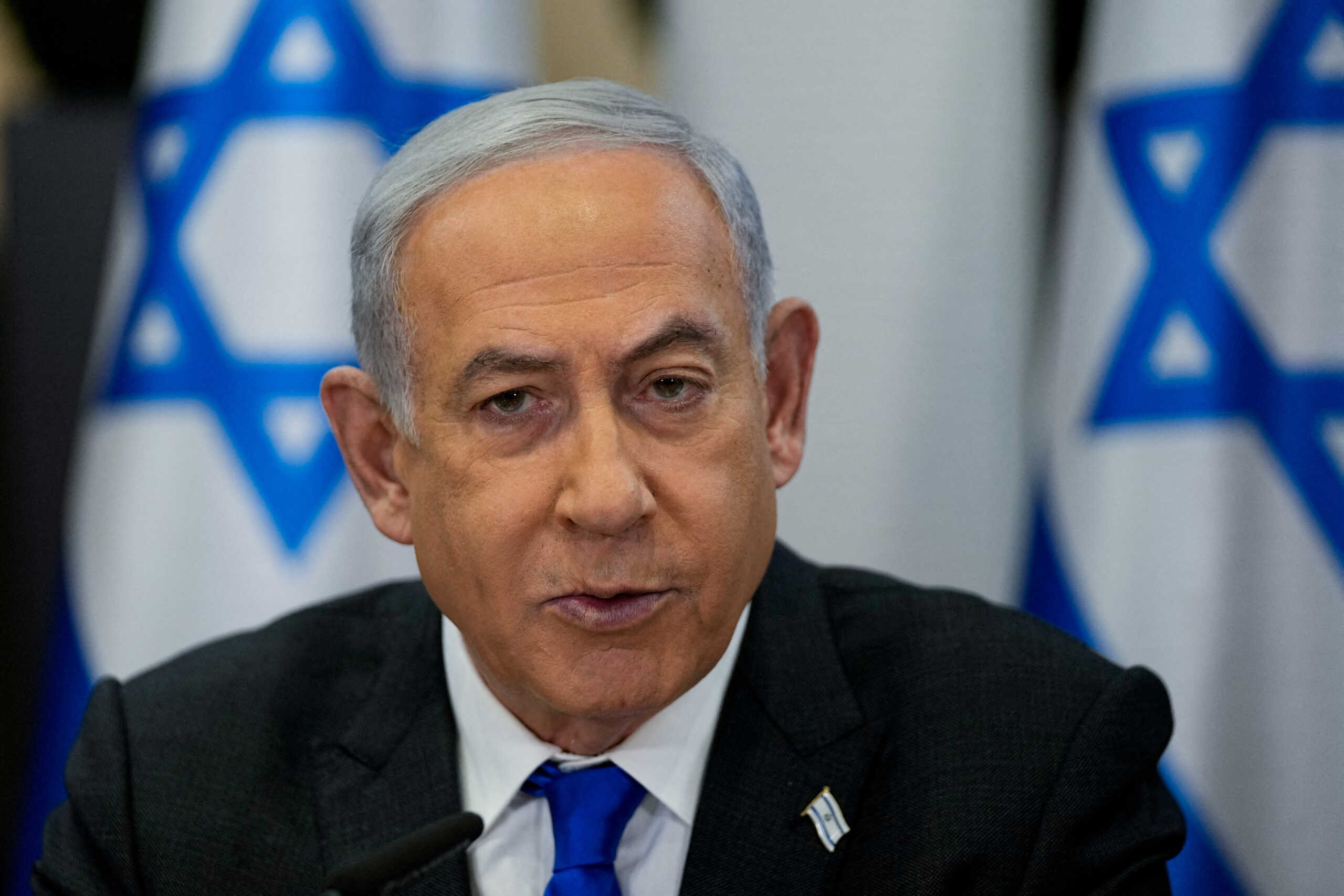 FILE PHOTO: Israeli Prime Minister Benjamin Netanyahu chairs a cabinet meeting at the Kirya military base, which houses the Israeli Ministry of Defence, in Tel Aviv, Israel, December 24, 2023. Ohad Zwigenberg
