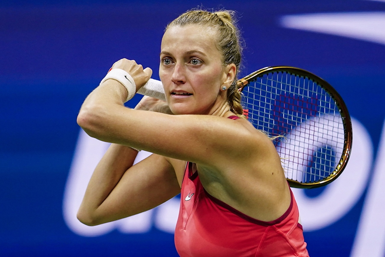 epa10830227 Petra Kvitova of the Czech Republic in action against Caroline Wozniacki of Denmark during their second round match at the US Open Tennis Championships at the USTA National Tennis Center in Flushing Meadows, New York, USA, 30 August 2023. The US Open runs from 28 August through 10 September.  EPA