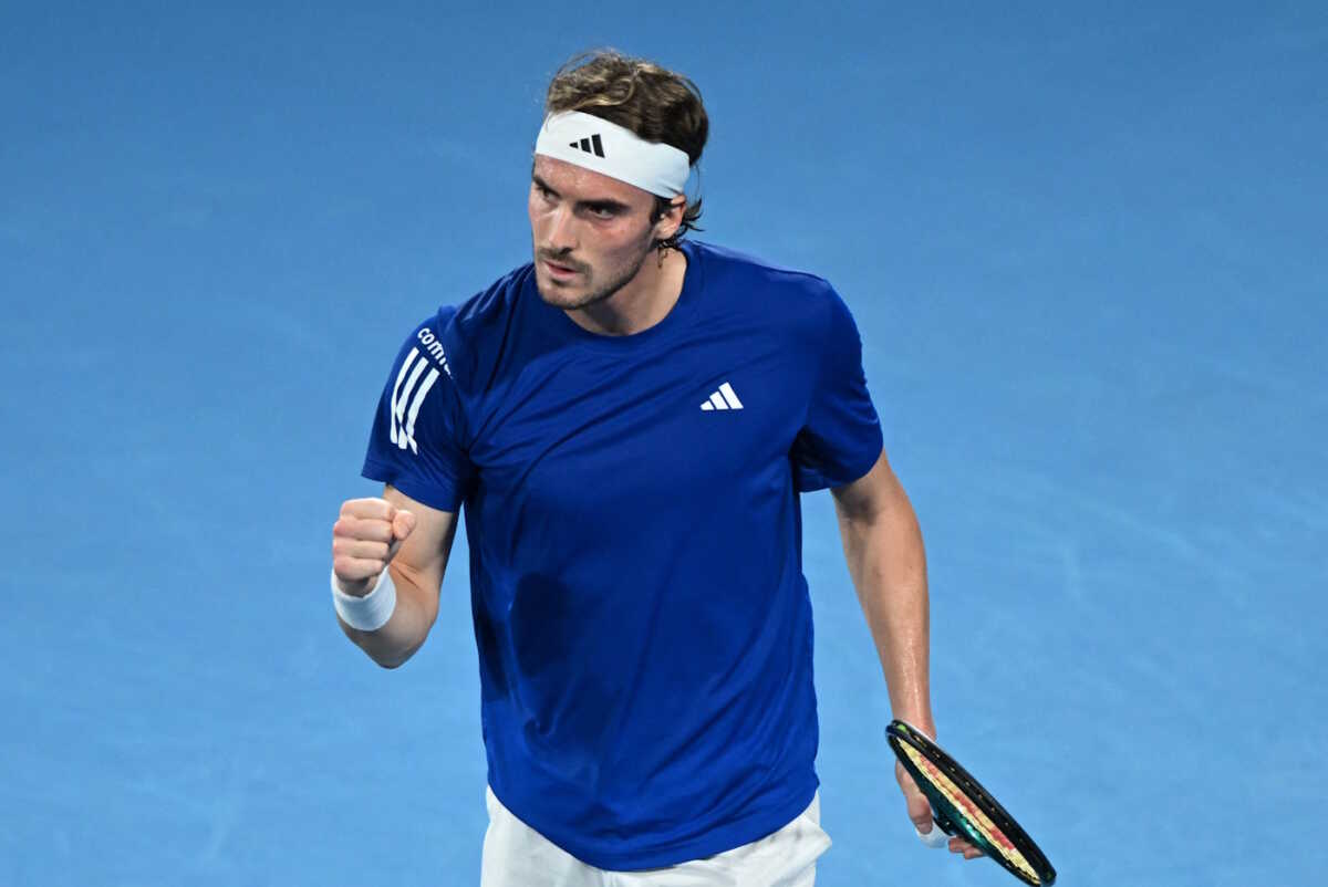 Tennis - United Cup - Ken Rosewall Arena, Sydney, Australia - January 5, 2024 Greece's Stefanos Tsitsipas reacts during his quarterfinal matches against Germany's Alexander Zverev REUTERS