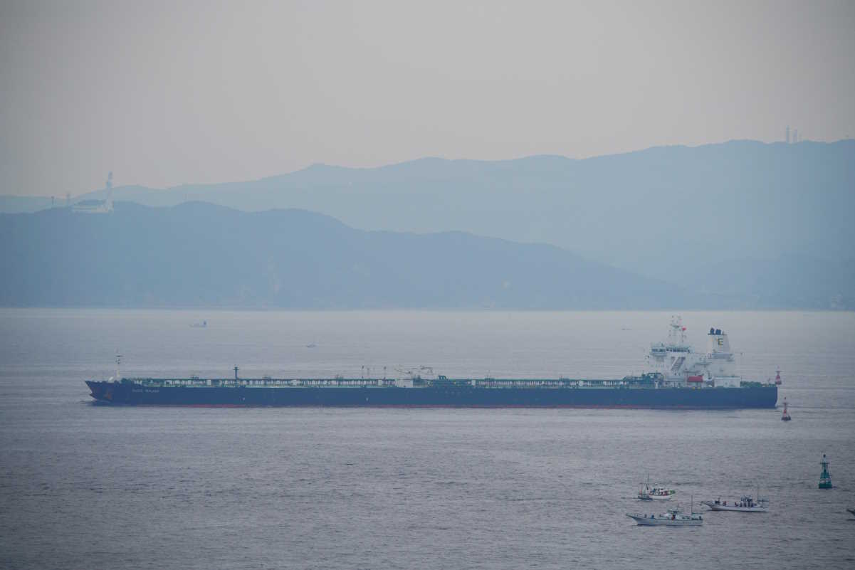 St Nikolas ship X1 oil tanker involved in U.S.-Iran dispute in the Gulf of Oman which state media says was seized is seen in the Tokyo bay, Japan, October 4, 2020, in this handout picture. Daisuke Nimura