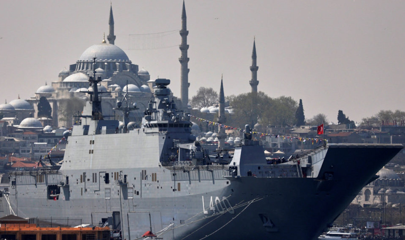 TCG Anadolu, Turkey's first amphibious assault ship, is seen at Sarayburnu port in Istanbul, Turkey April 18, 2023. REUTERS