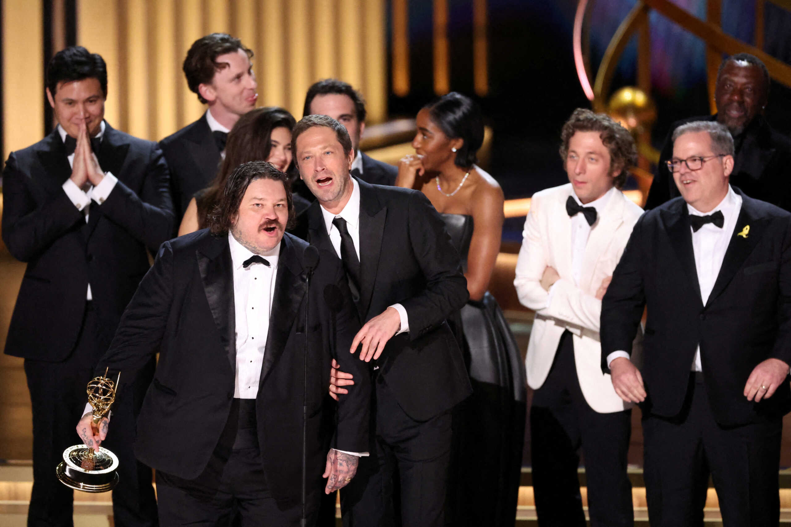 Matty Matheson and the cast and crew of "The Bear" as they won Best Outstanding Comedy Series at the 75th Primetime Emmy Awards in Los Angeles, California, U.S., January 15, 2024. REUTERS