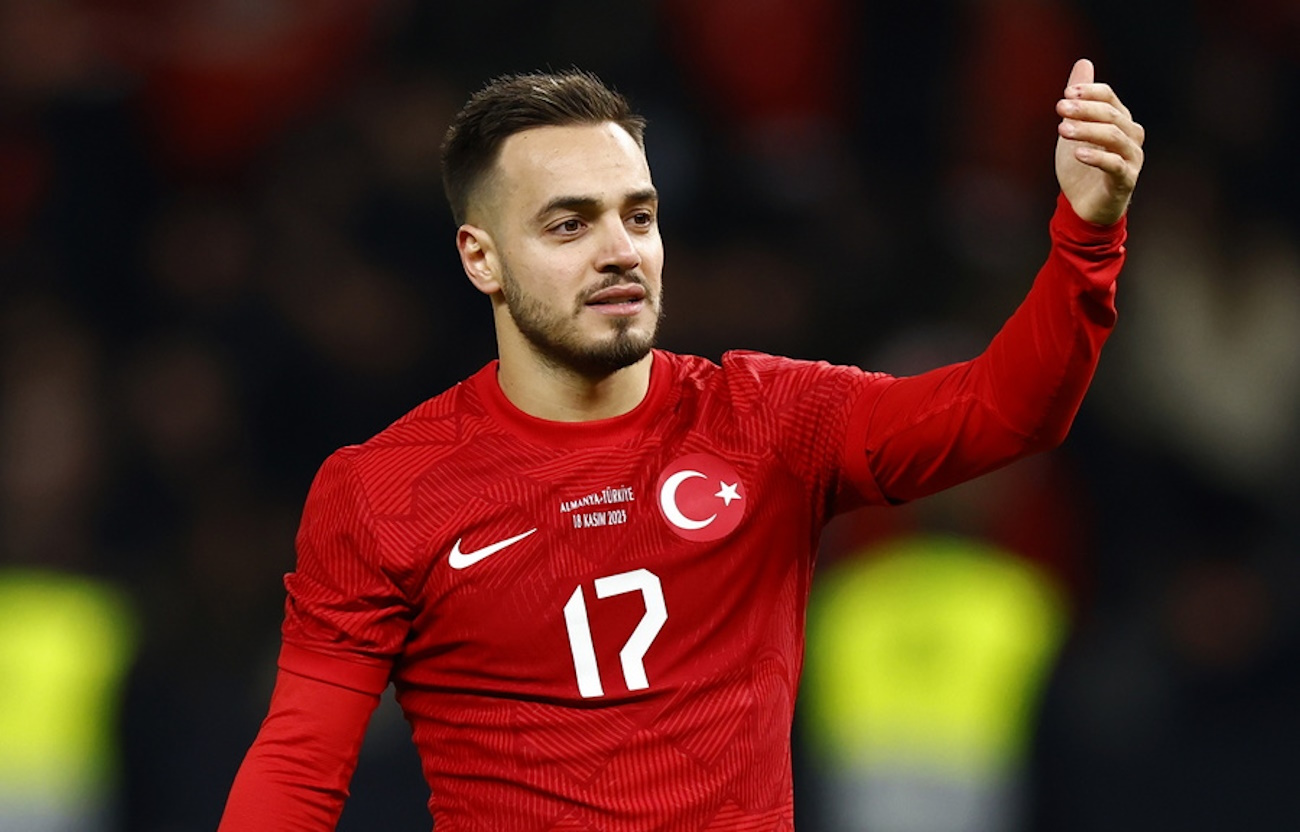 epa10983645 Turkey's Yusuf Sari reacts during the international friendly soccer match between Germany and Turkey in Berlin, Germany, 18 November 2023.  EPA