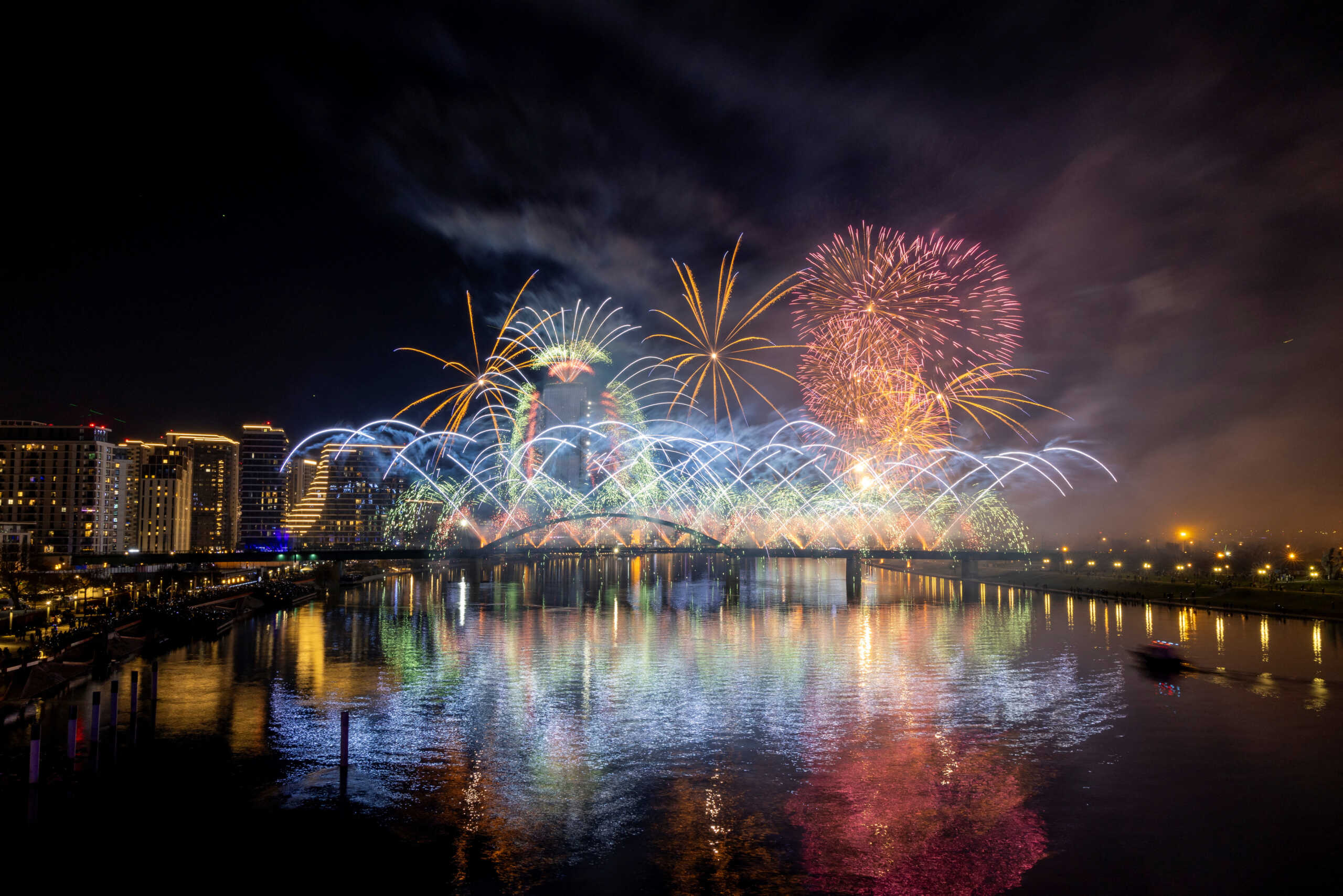 Fireworks explode over the Belgrade Waterfront project during the New Year celebrations in Belgrade, Serbia, January 1, 2024 REUTERS