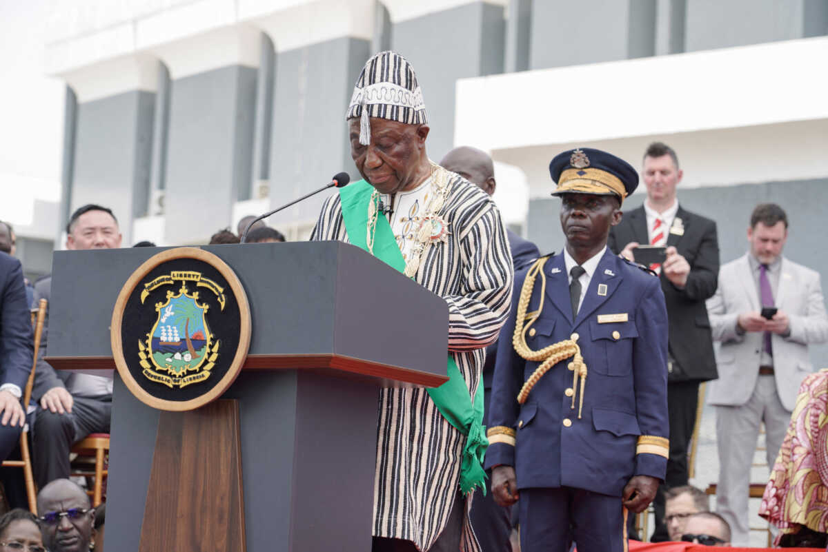 Liberia's president-elect Joseph Boakai, who defeated President George Weah in a runoff election gives a speech after he was sworn in as president during the inauguration ceremony in Monrovia, Liberia January 22, 2024. REUTERS