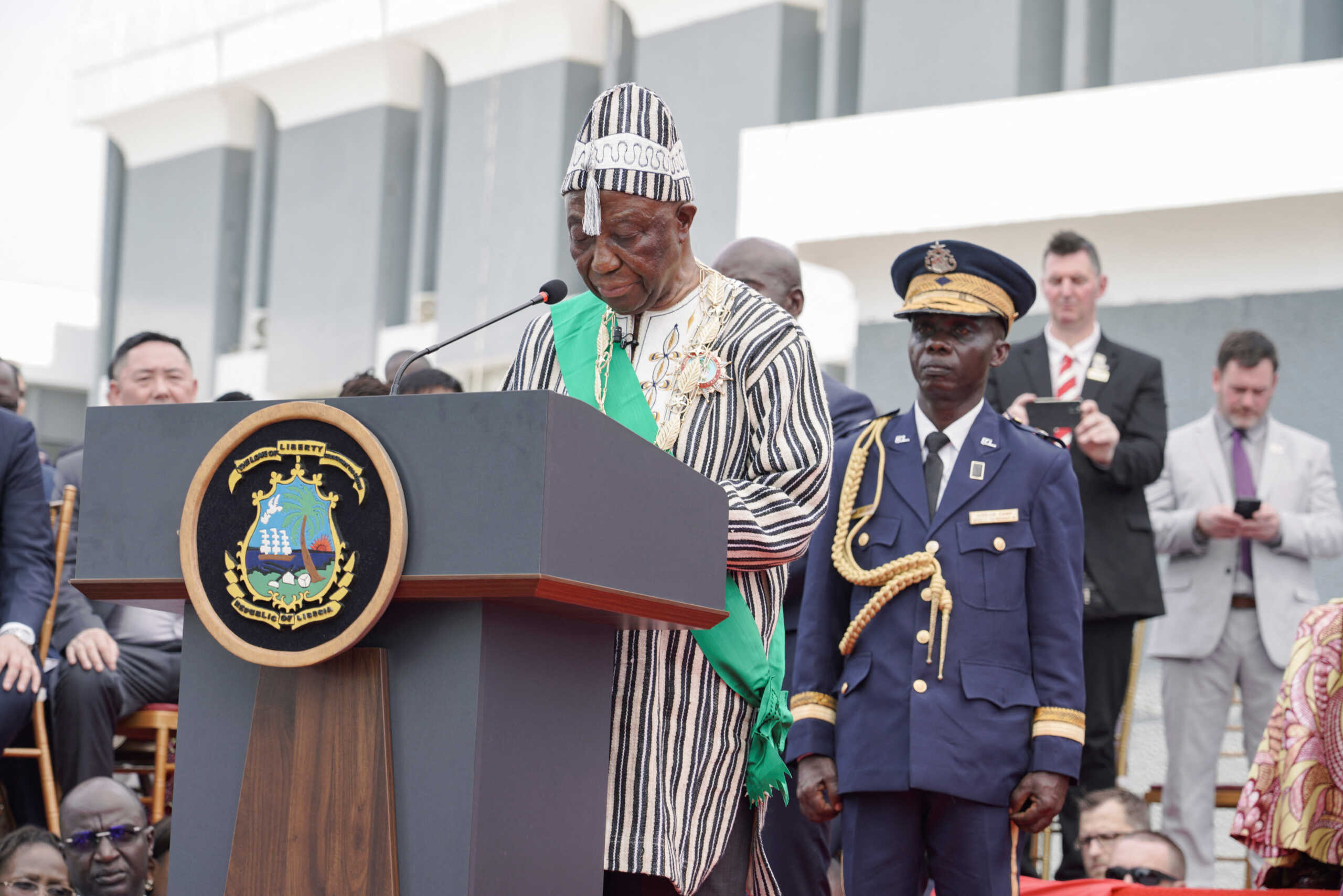 Liberia's president-elect Joseph Boakai, who defeated President George Weah in a runoff election gives a speech after he was sworn in as president during the inauguration ceremony in Monrovia, Liberia January 22, 2024. REUTERS