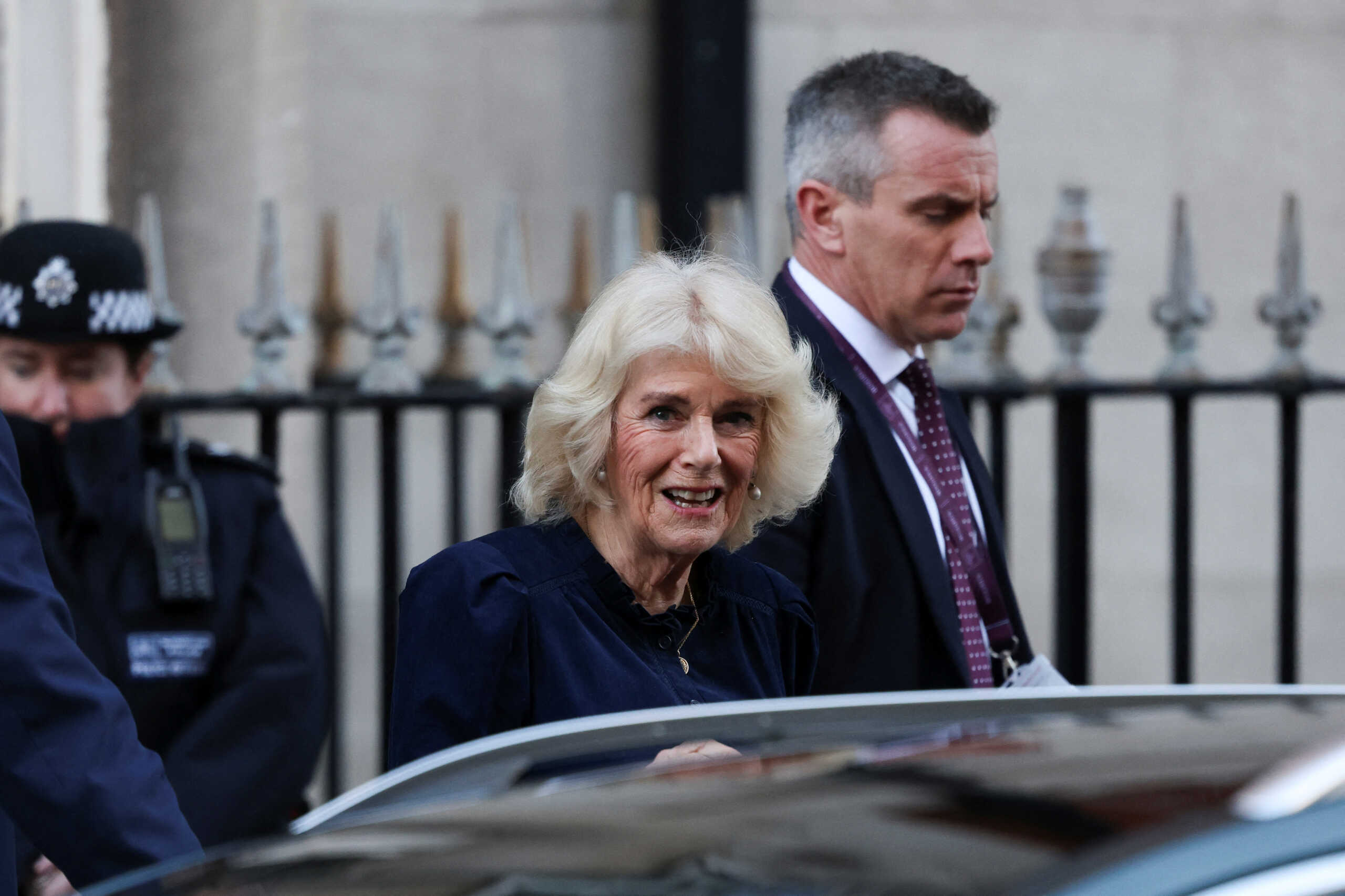Britain's Queen Camilla leaves the London Clinic where King Charles is receiving treatment for an enlarged prostate, in London, Britain, January 26, 2024. REUTERS