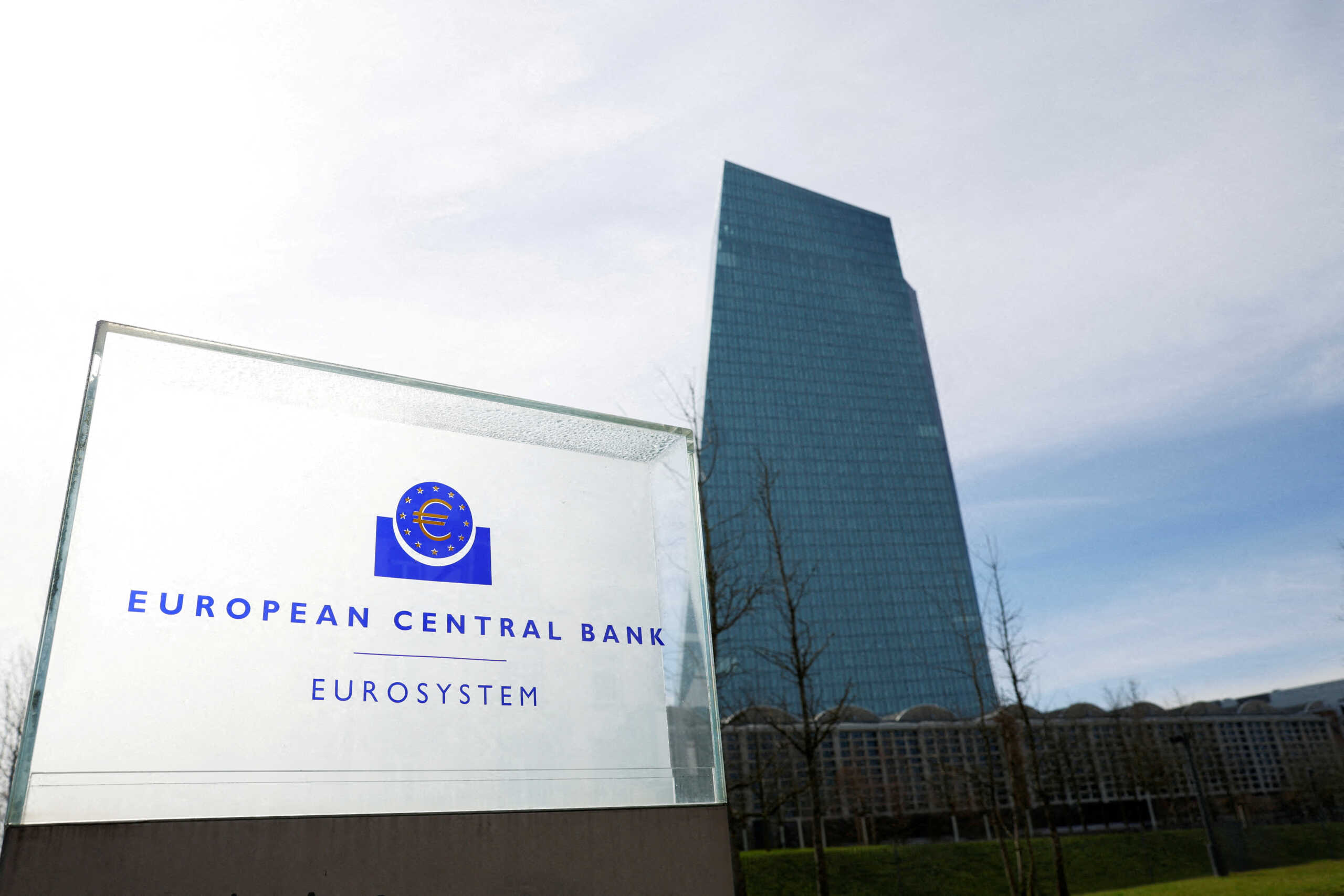 FILE PHOTO: A view shows the logo of the European Central Bank (ECB) outside its headquarters in Frankfurt, Germany March 16, 2023. REUTERS