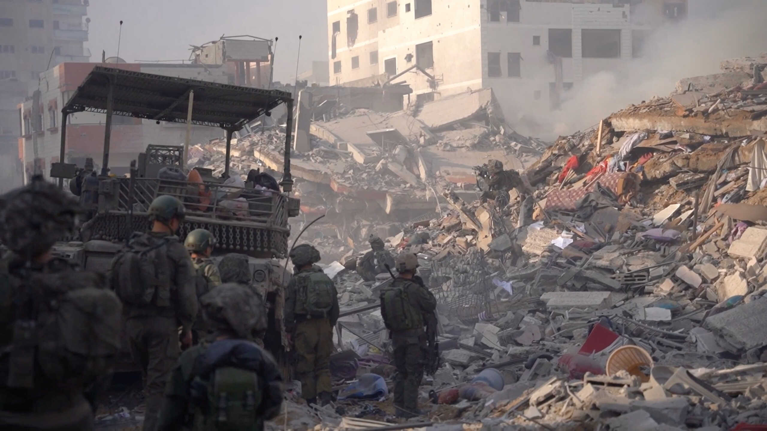 Israeli soldiers operate in a location given as Gaza, amid the ongoing conflict between Israel and the Palestinian Islamist group Hamas, in this screengrab from a handout video released on January 4, 2024. Israel Defense Forces