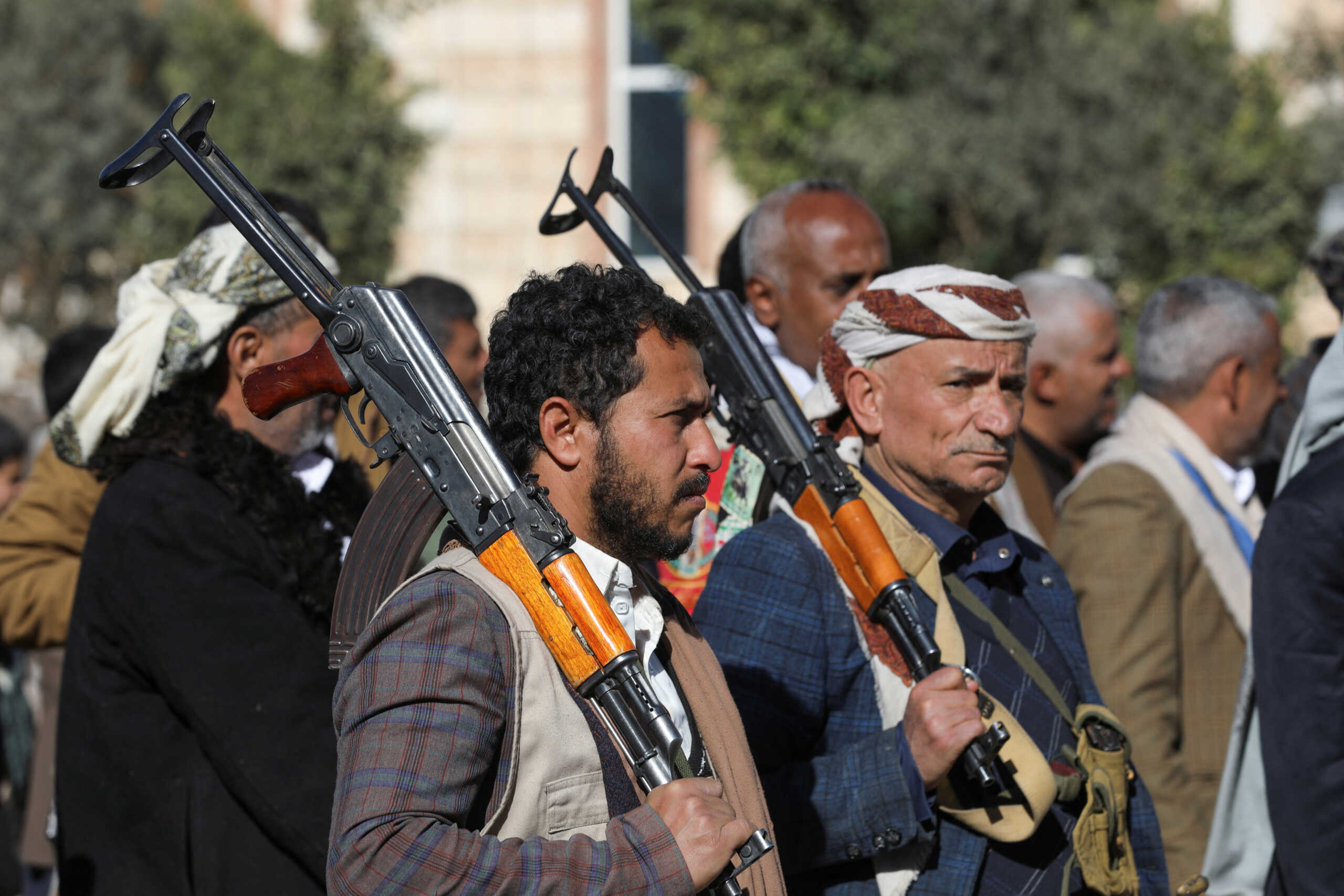 Newly recruited Houthi fighters participate in a ceremony at the end of their training in Sanaa, Yemen January 11, 2024. REUTERS