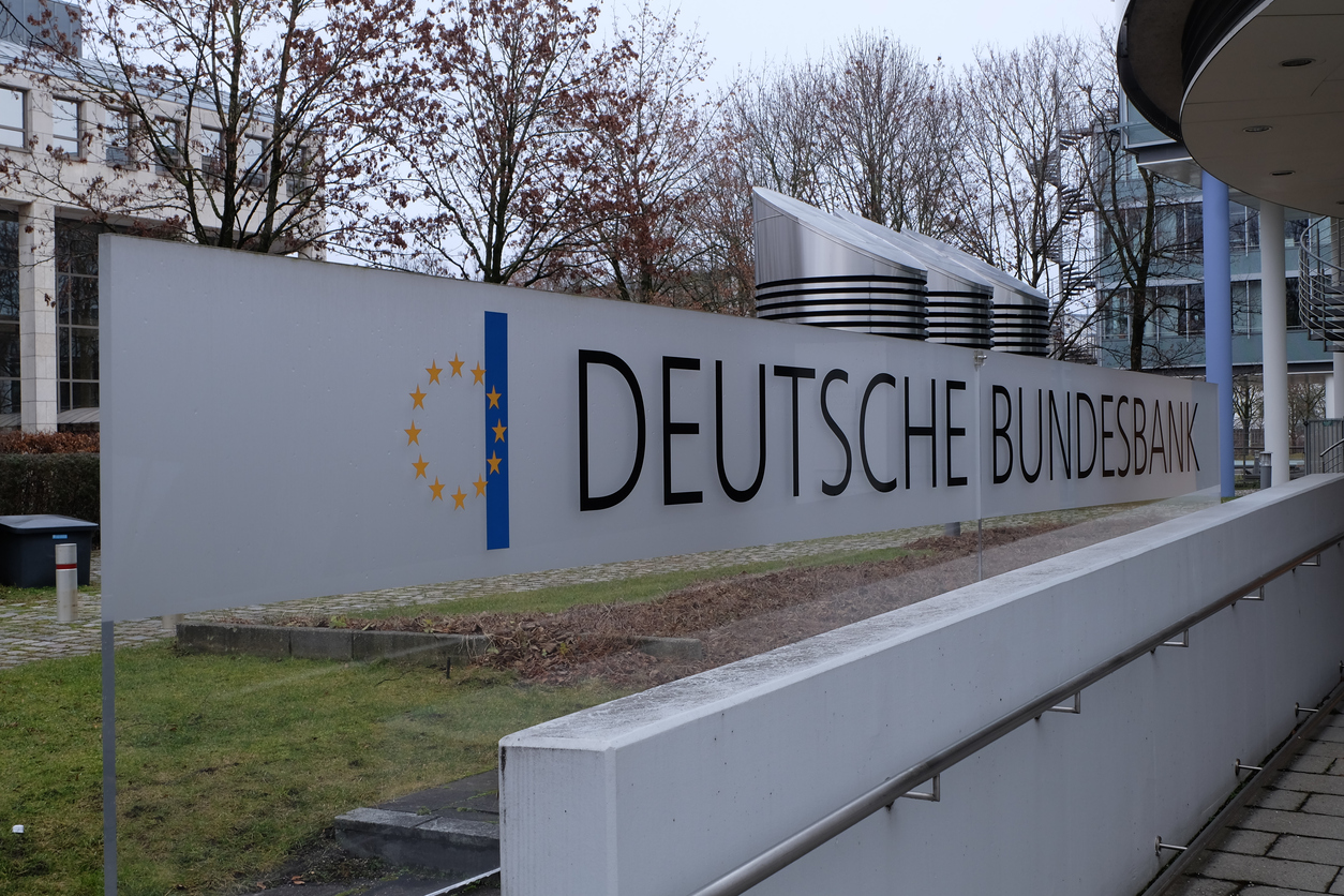 Munich, Bavaria Germany - January 31 2021: Deutsche Bundesbank (German Central Bank) logo sign regional branch in Munich Germany.