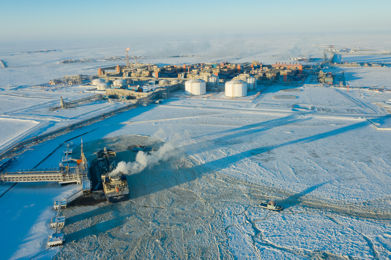 Sabetta, Tyumen region, Russia - March 30, 2021: Natural gas processing plant in Russia. A plant in the far north.