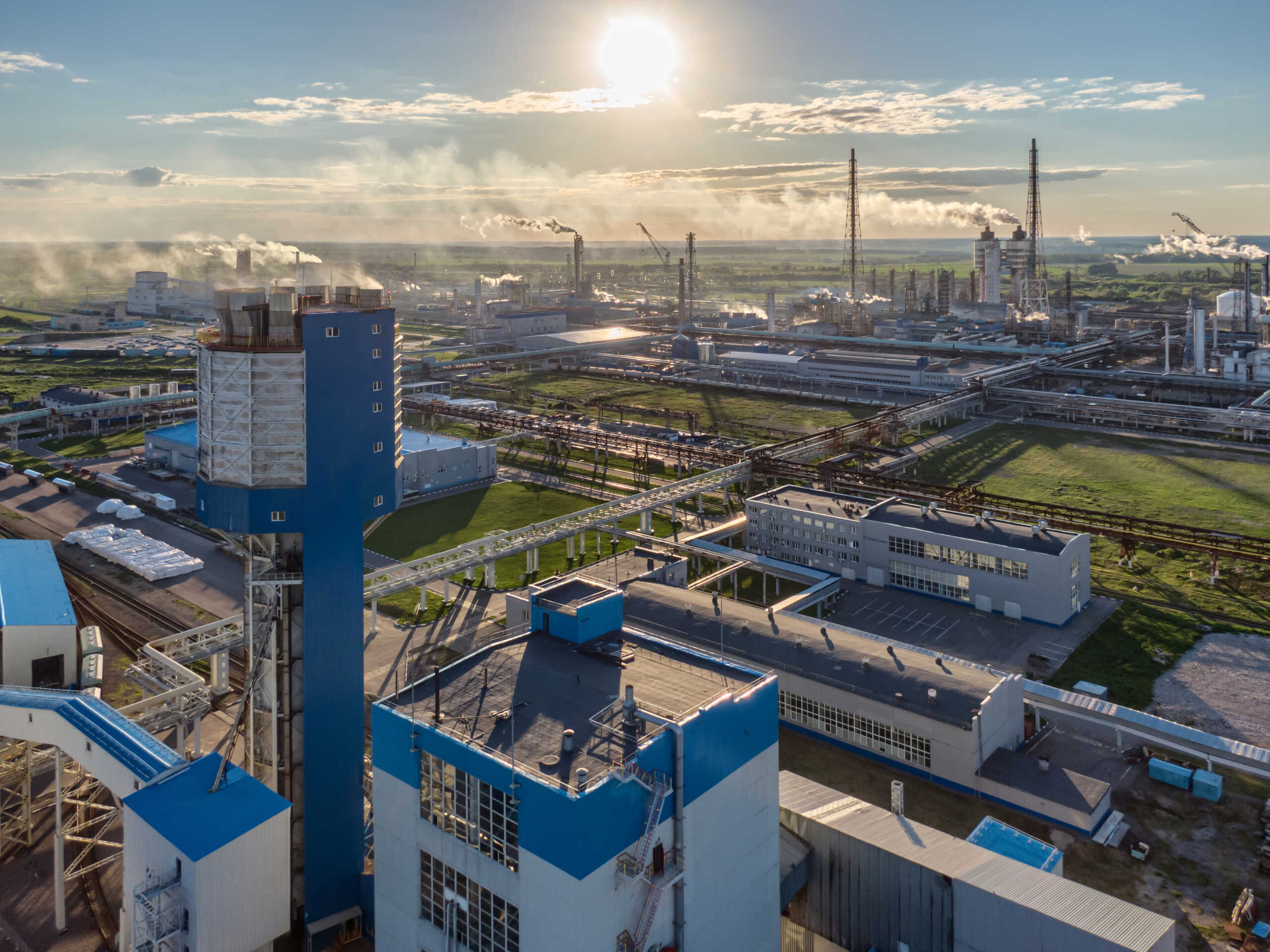 Aerial view of big chemical plant. Production of different nitrogen fertilizers.