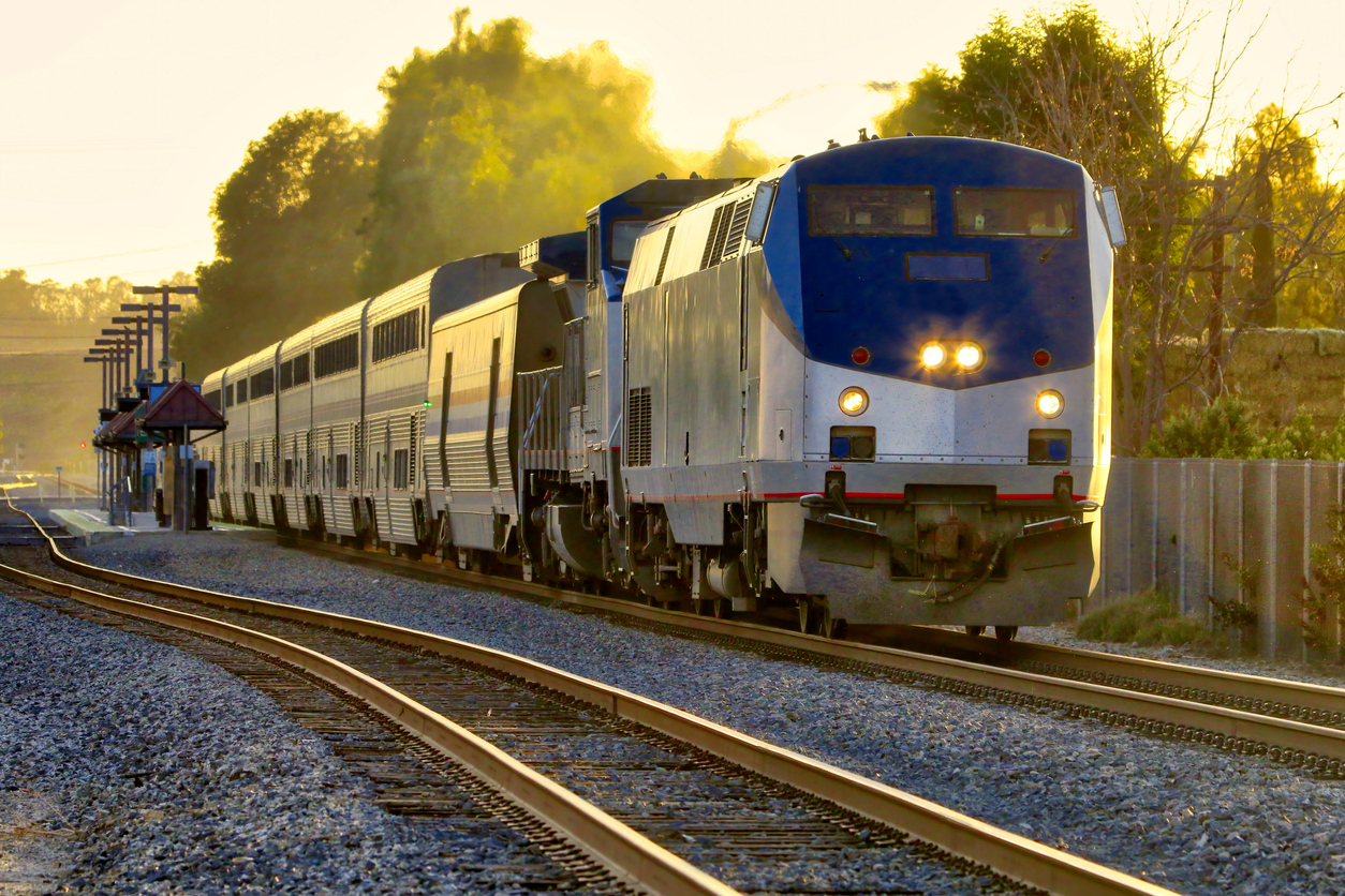 Amtrak Coast Starlight Train at Sunset Time.