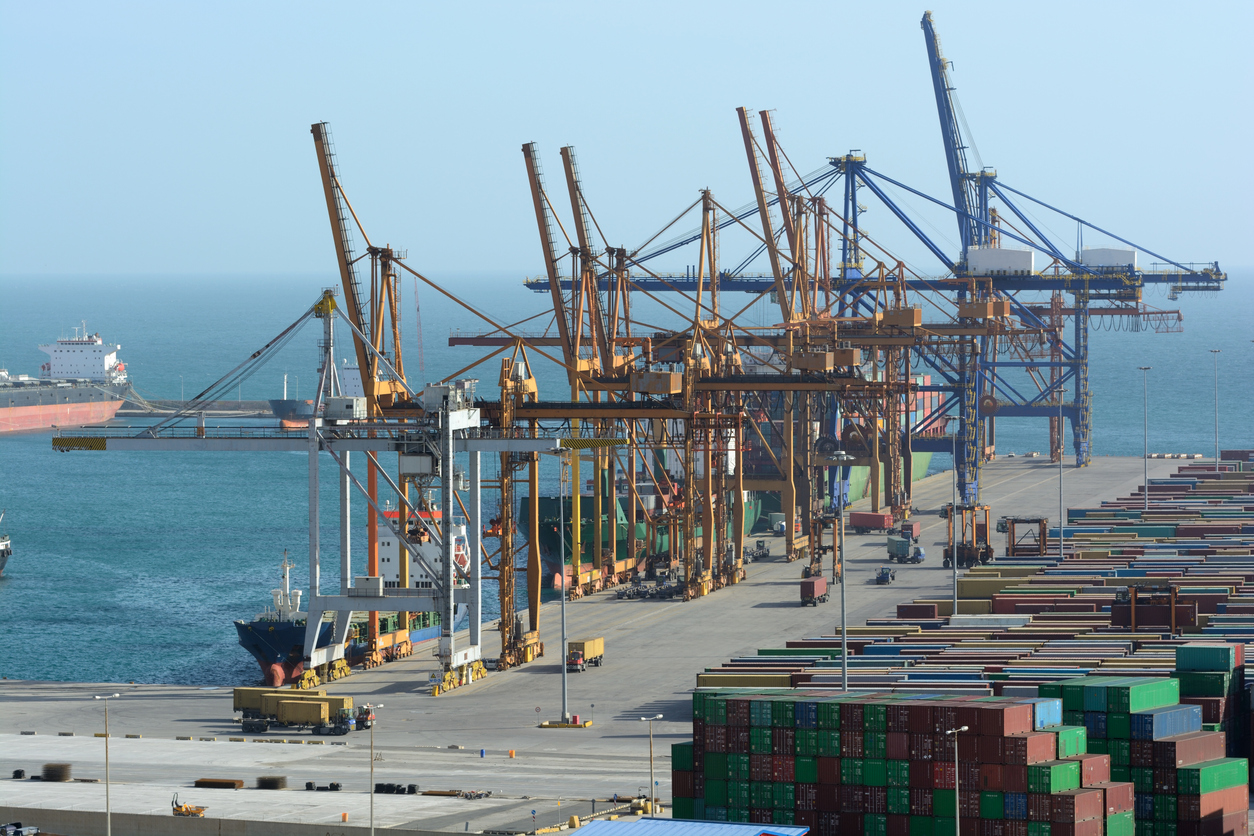 Cargo terminal of Pireaus harbor - Greece.