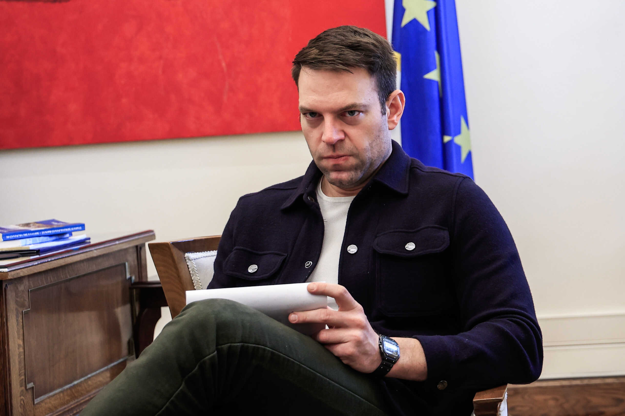Συνάντηση του προέδρου του ΣΥΡΙΖΑ - Προοδευτική Συμμαχία, Στέφανου Κασσελάκη με αντιπροσωπεία εργαζομένων της Τράπεζας Πειραιώς, τετάρτη 24 Ιανουαρίου 2024. 
(ΓΙΩΡΓΟΣ ΚΟΝΤΑΡΙΝΗΣ