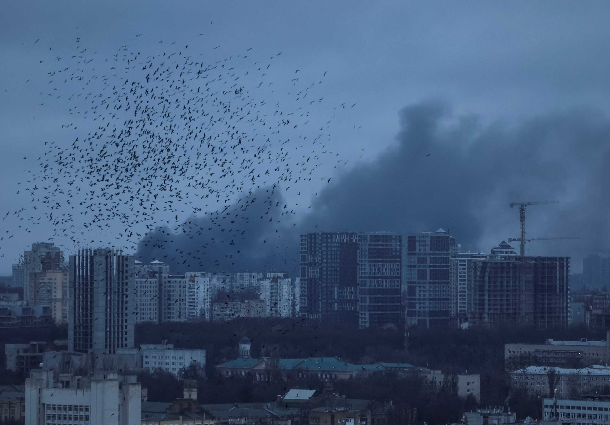 Smoke rises in the sky over the city after a Russian missile and drone strike, amid Russia's attack on Ukraine, in Kyiv, Ukraine January 2, 2024. REUTERS