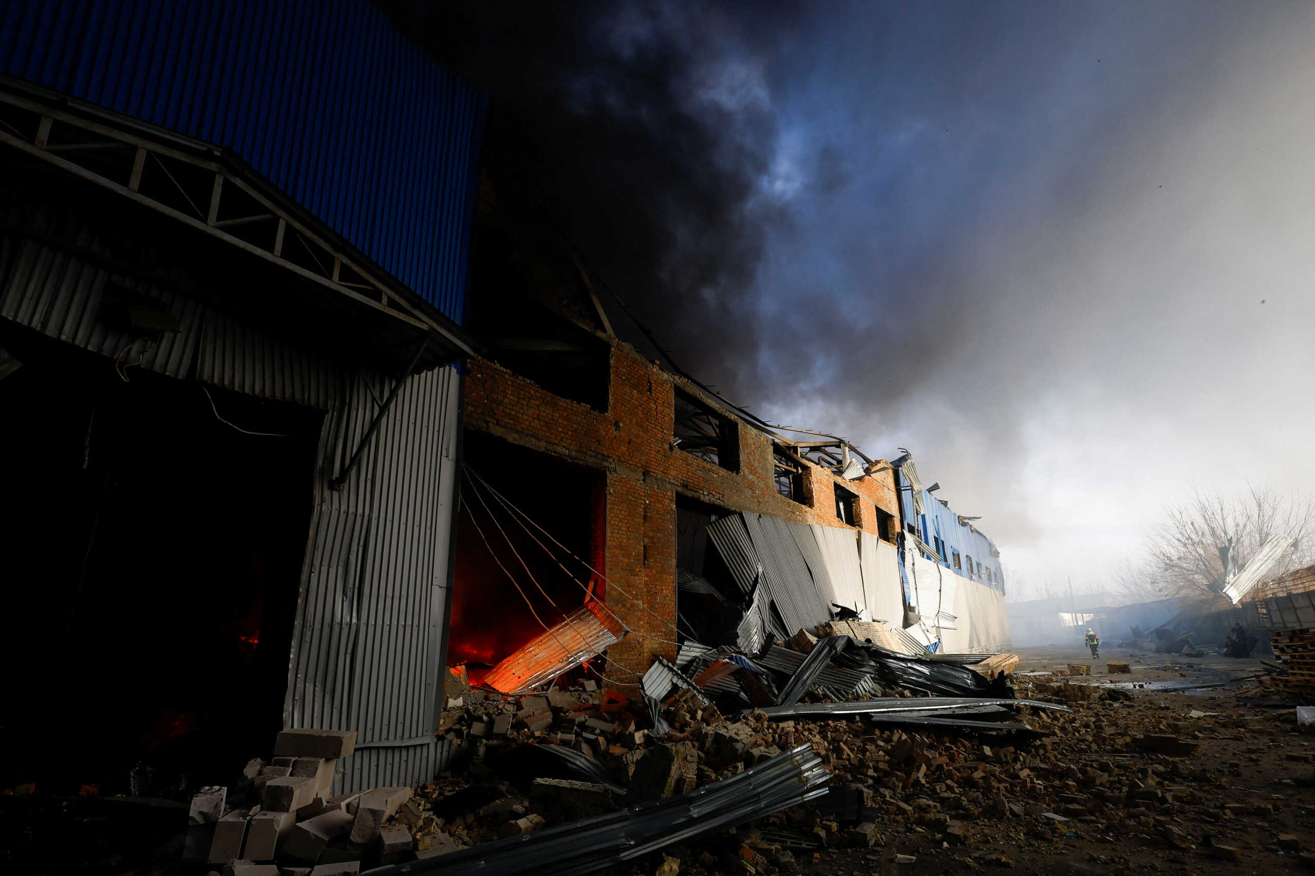 A view of the site of a warehouse heavily damaged during a Russian missile strike, amid Russia's attack on Ukraine, in Kyiv, Ukraine December 29, 2023. REUTERS